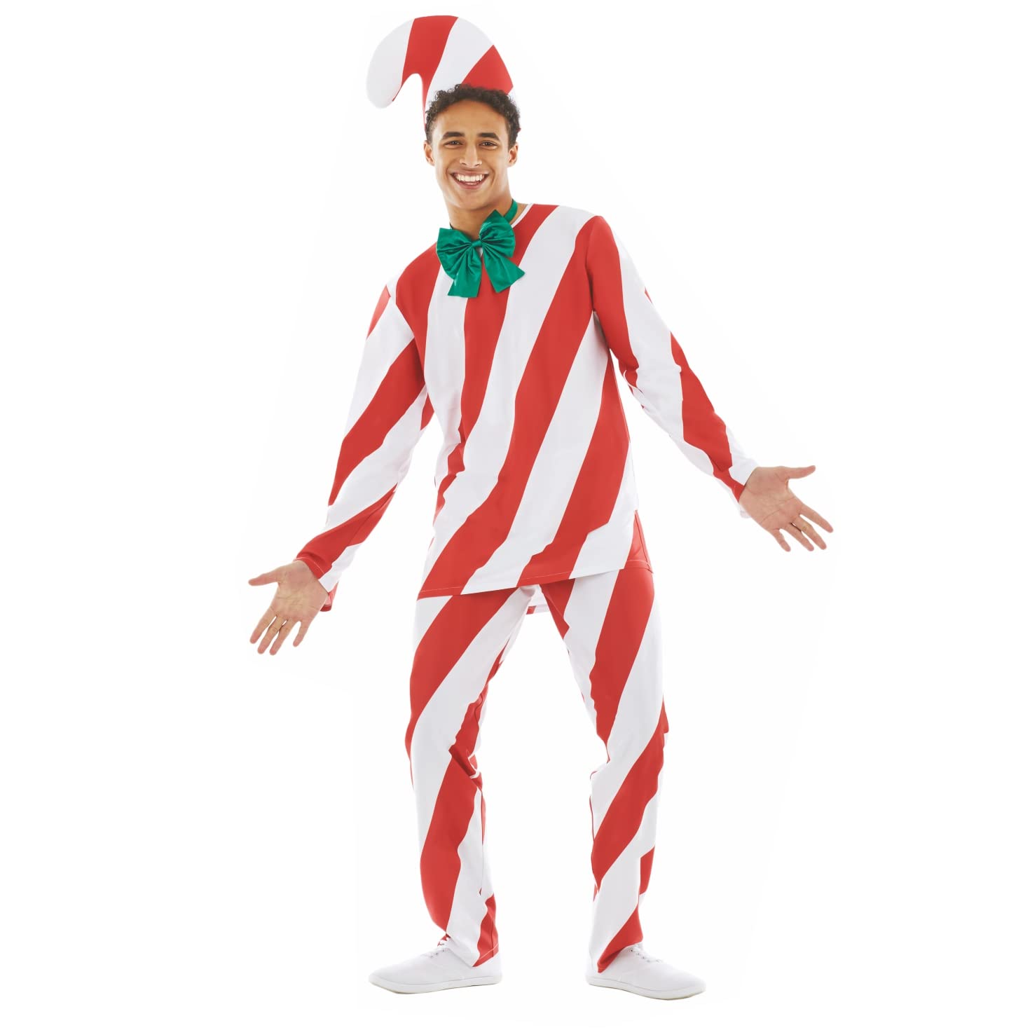 Fun Shack Men's Candy Cane Costume - Christmas Holiday Outfit for Adult Men, Festive Dress Up for Xmas Parties & Holiday Events