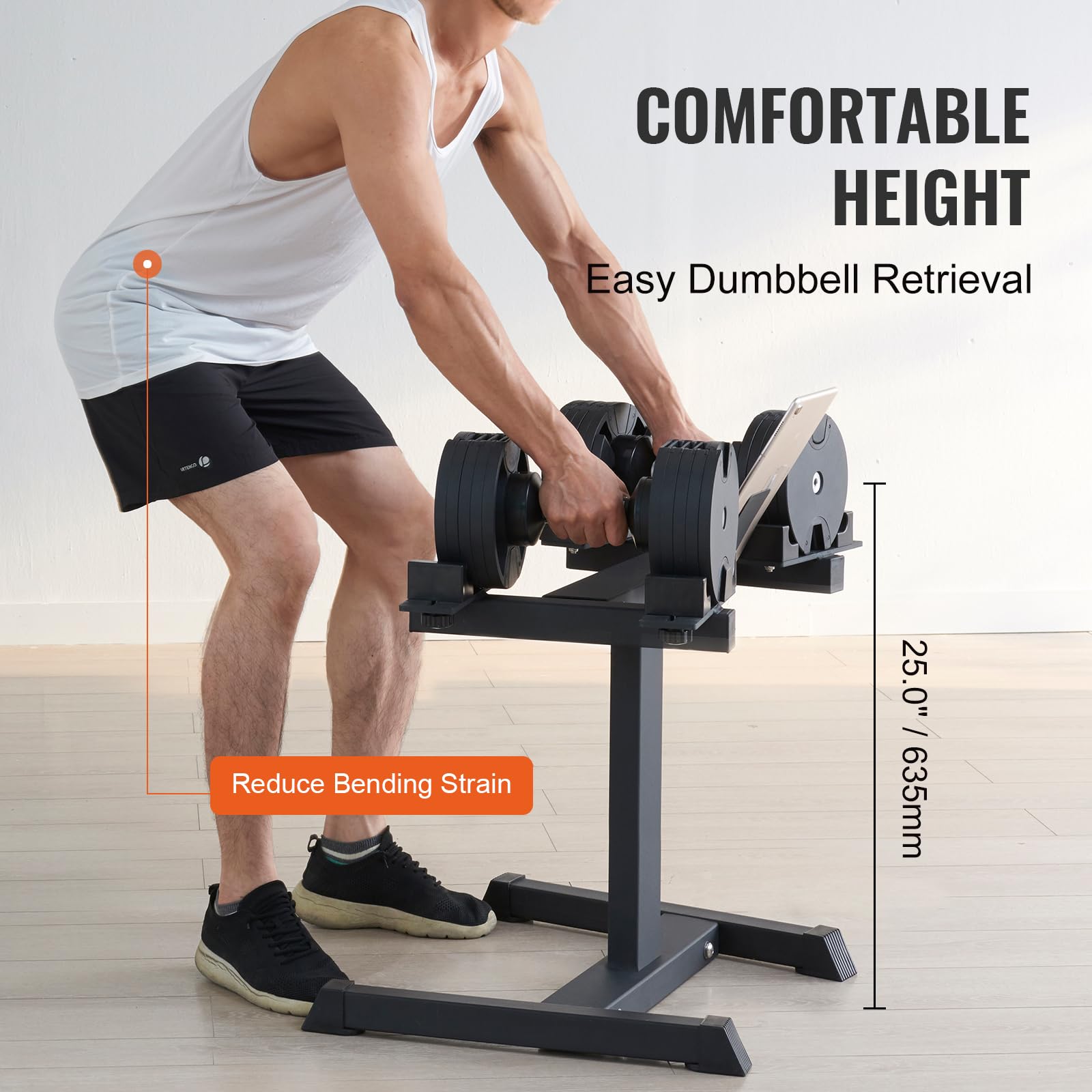 VEVOR Adjustable Dumbbell Stand - 160 lbs Capacity Home Gym Rack with Media Shelf | Compact & Safe Weight Holder for Dumbbells | Perfect for Strength Training, Home Workouts & Space-Saving Fitness Storage