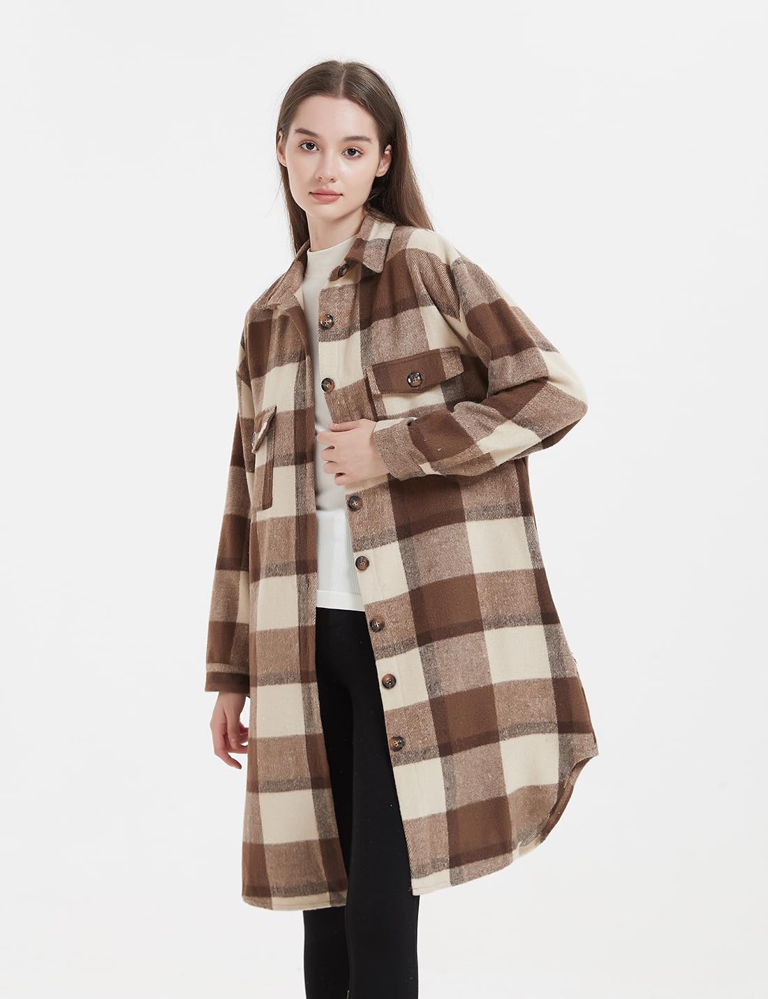 Happlan Women's Vintage Plaid Flannel Shacket - Button Down Lapel Cardigan Jacket for Dressy Casual Outfits | Perfect for Fall Layering, Office Wear & Weekend Outings
