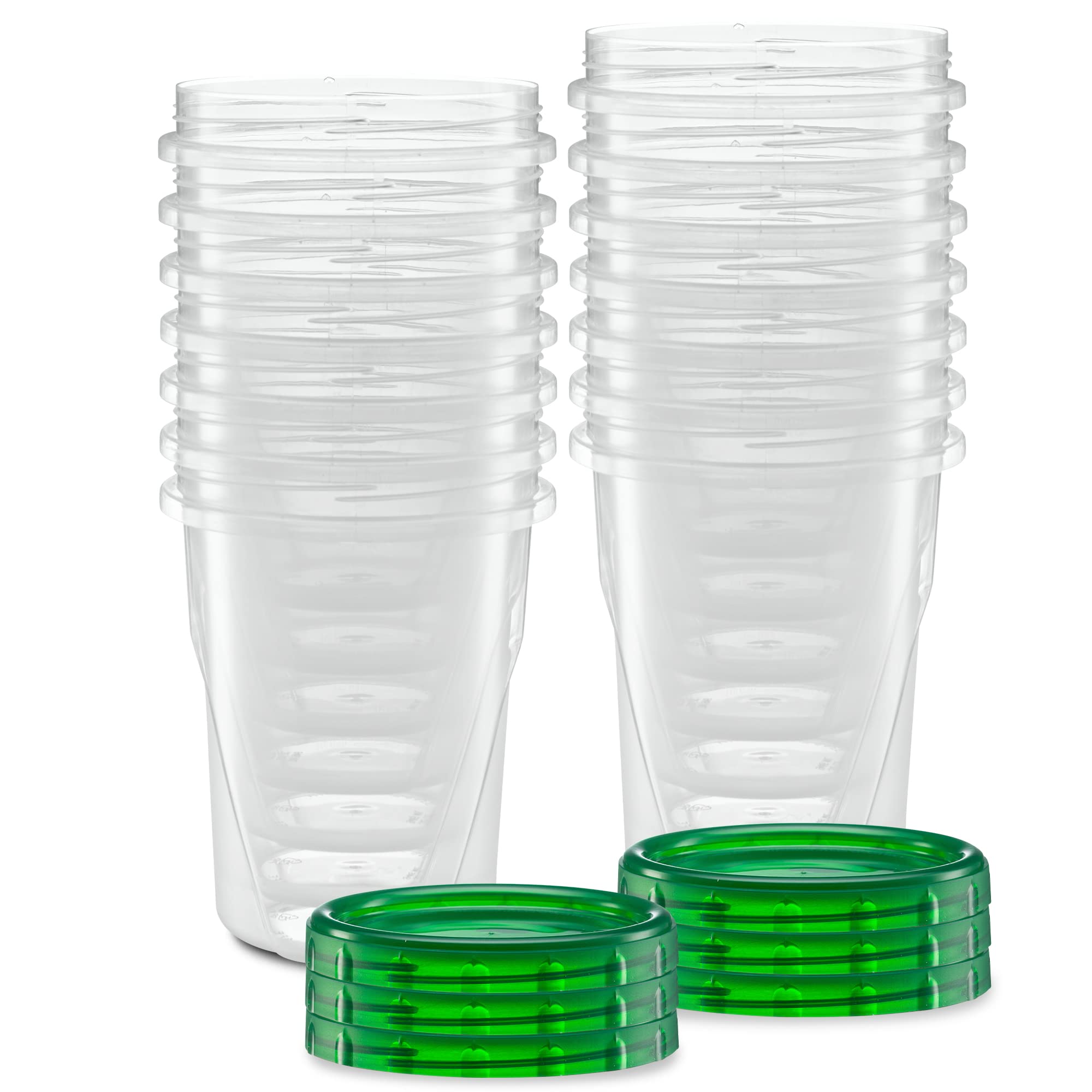 32oz (10 Pack) Clear Plastic Food Storage Containers with Green Twist-On Lids - Airtight Freezer Safe BPA-Free Meal Prep Containers for Leftovers, Snacks & Kitchen Organization