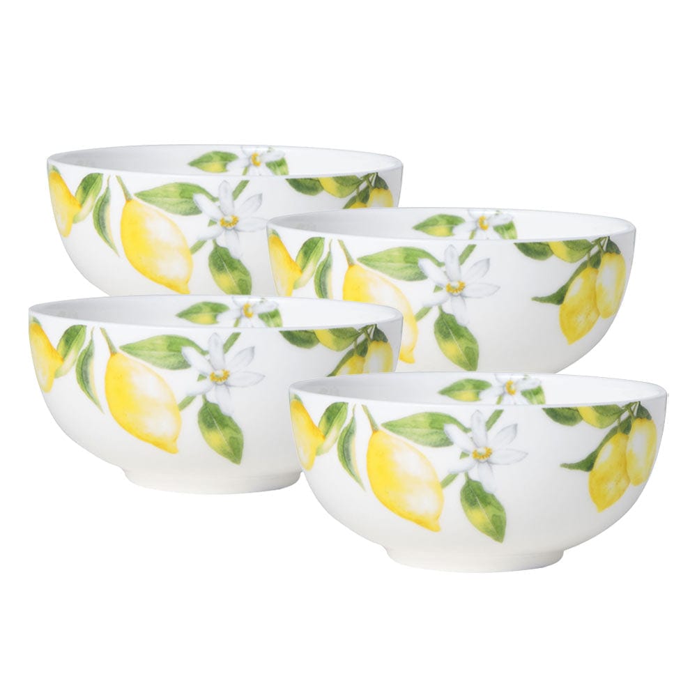 4-Pack Lemons Printed Soup & Cereal Bowls - Durable Ceramic Bowls for Breakfast, Soup, Salad & Dessert - Perfect for Home, Kitchen & Restaurant Use