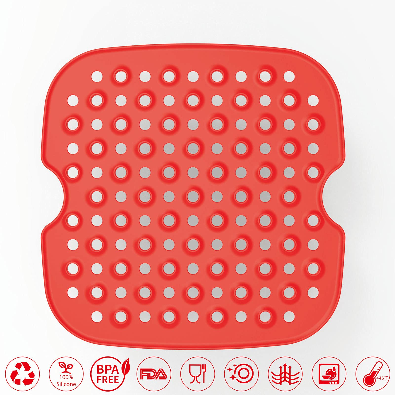 2Pcs Air Fryer Silicone Liners - 7.5 Inch Food Grade Non-Stick Baking Mats, Reusable & Easy Clean Accessories for Ninja, Cosori, Instant Pot (Orange & Red) - Perfect for Roasting Veggies, Baking Cookies & Air Frying Chicken Wings