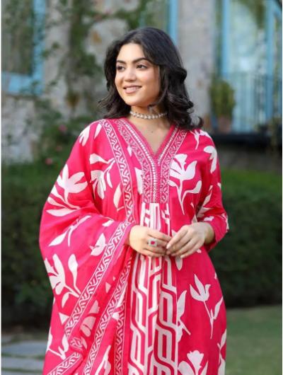 Elegant Pink Embroidered Anarkali Kurti Set with Pant & Dupatta - 3 Piece Indian Ethnic Outfit for Women | Perfect for Weddings, Festivals & Special Occasions