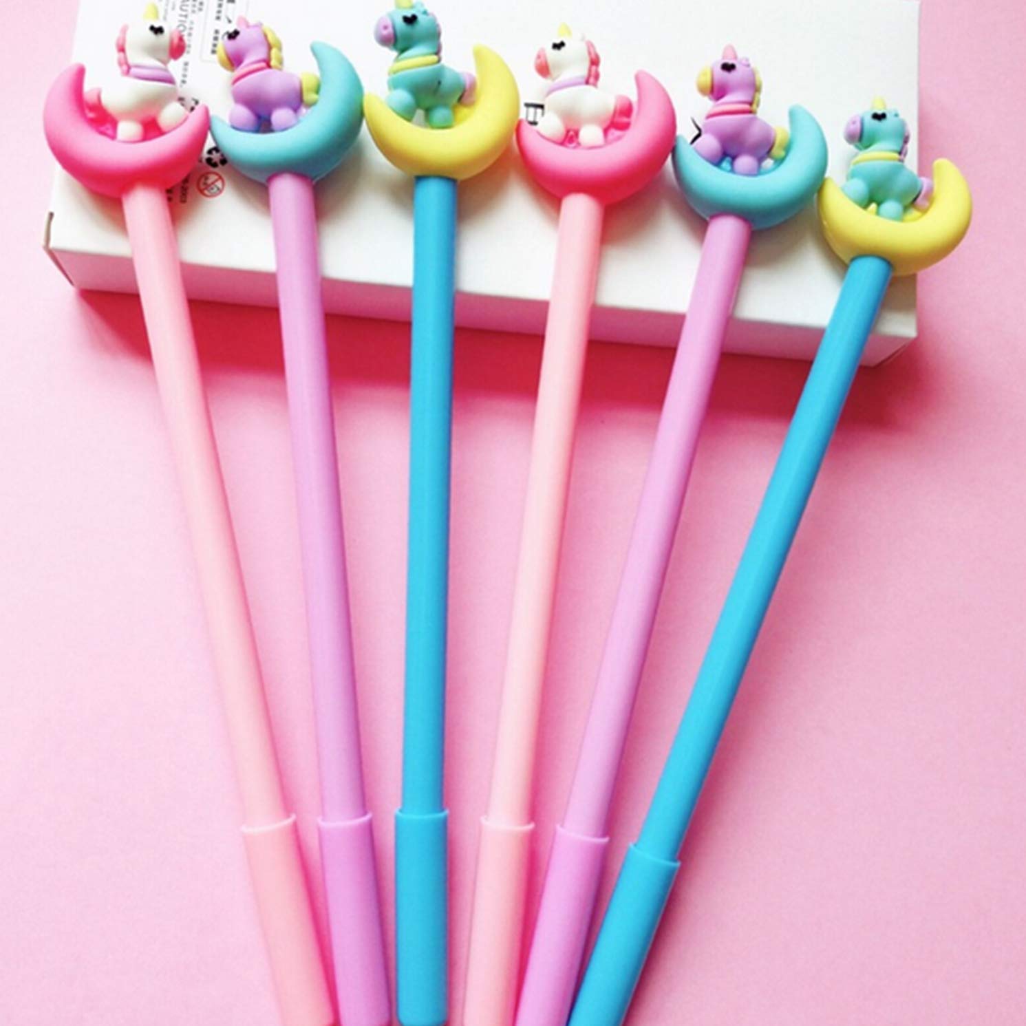 Vibrant Moon Donkey Gel Pens Set - 6 Pack Cute Colorful Kawaii Gel Ballpoint Pens for Office, School & Art Projects - Perfect for Journaling, Note Taking & Creative Writing