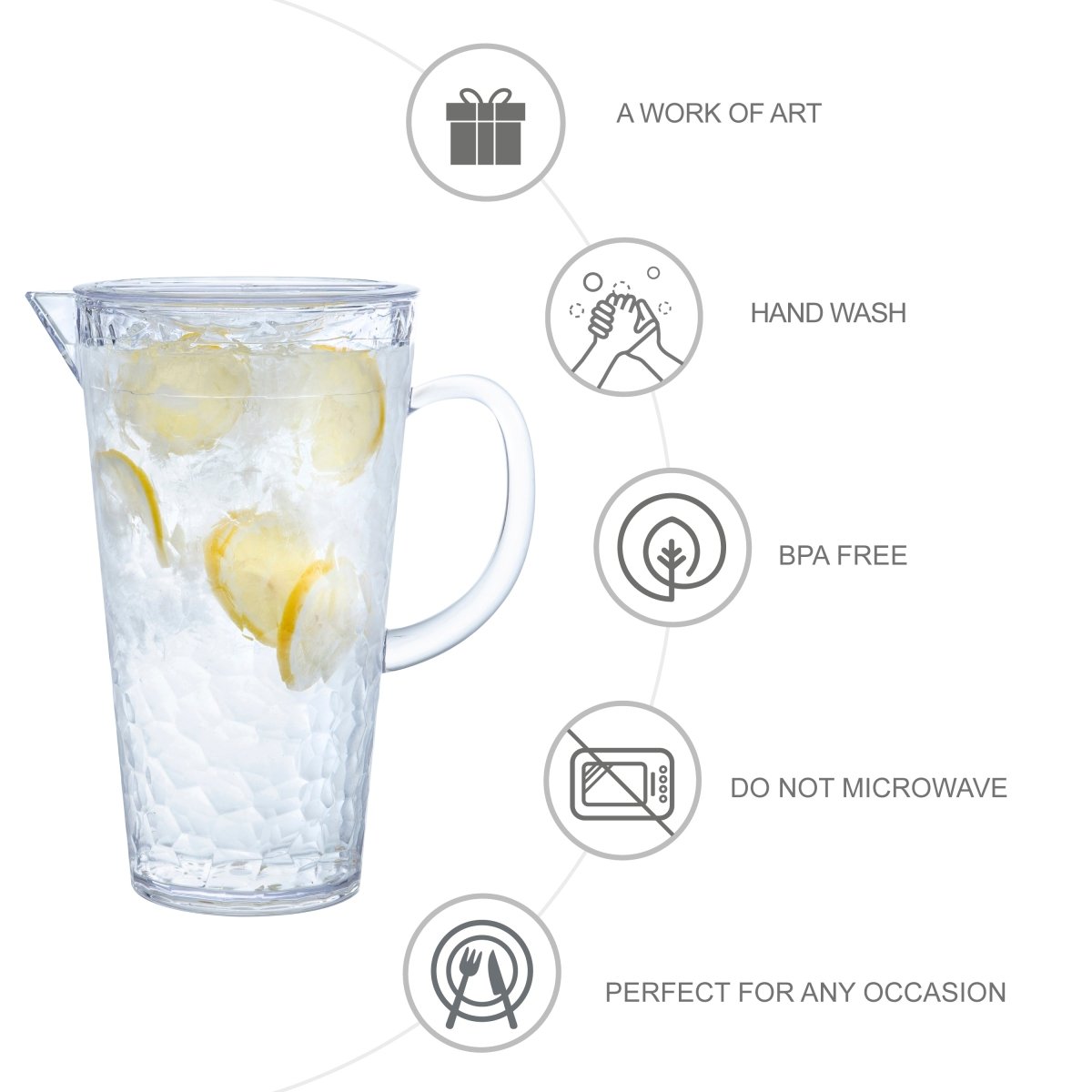 74oz ChillCraft Clear Pitcher - BPA Free Large Water Pitcher with Lid & Spout - Perfect for Iced Tea, Lemonade & Cold Brew Drinks at Home, Office or Outdoor Parties