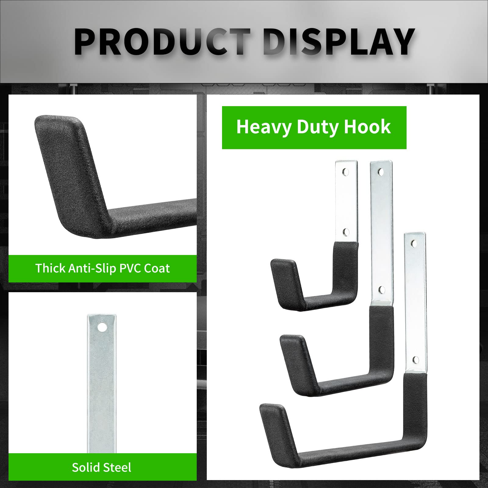 Heavy Duty Steel Garage Storage Hooks - 6 Pack Wall Mount Utility Hooks for Organizing Garden Tools, Ladders, Bikes & More - Durable L-Shaped Hooks for Garage, Shed & Workshop Organization