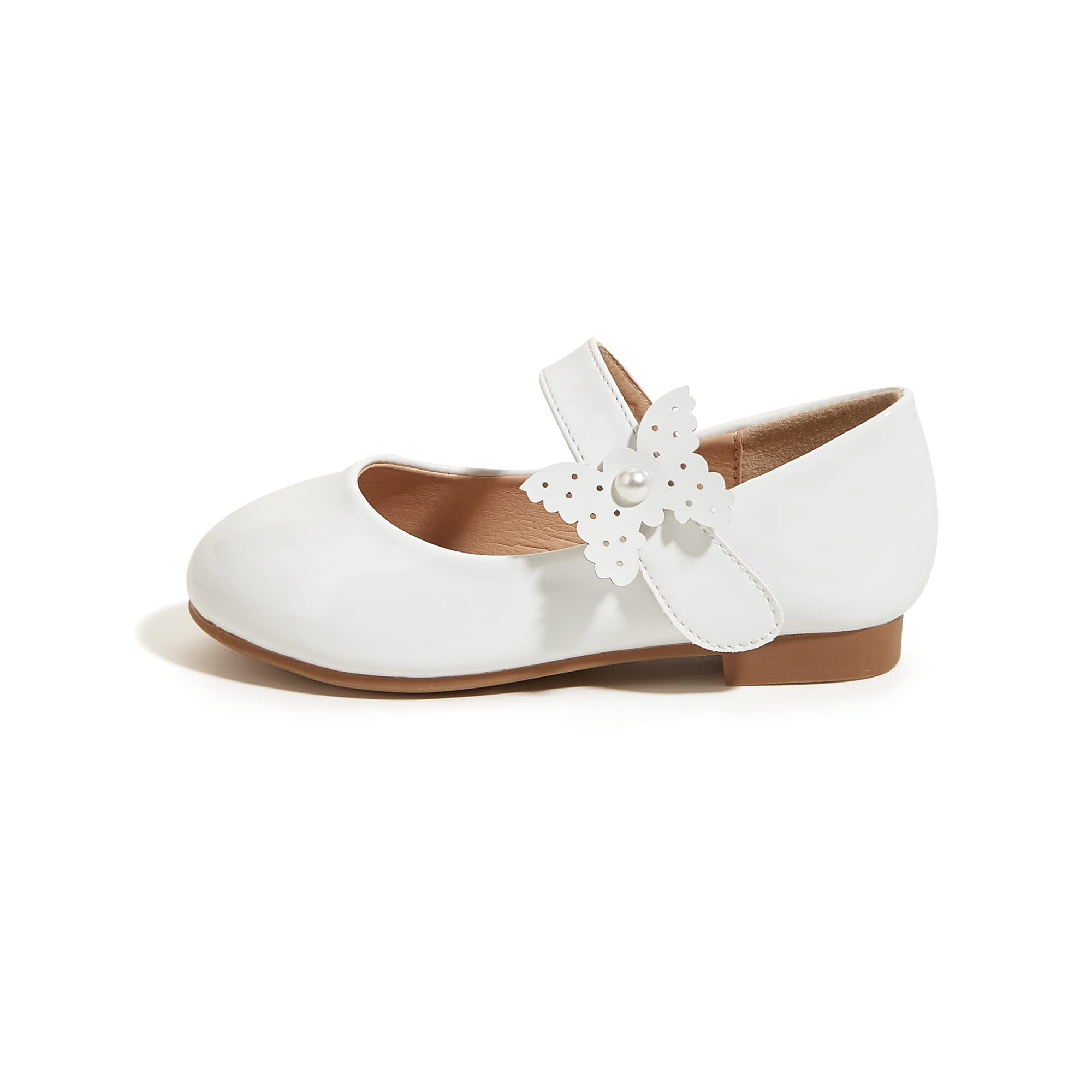 K KIP WOK Toddler Girls Mary Jane Dress Shoes - Sparkly Glitter Flats with Flower Accents for Ballet, Wedding & Special Occasions - Perfect for Pageants, Birthday Parties & Dress-Up Play