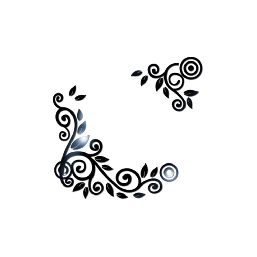 HEALLILY Black Flower Vine Acrylic Mirror Wall Stickers - Removable Self-Adhesive Wall Decals for Home Decor, Living Room & Bedroom Wall Art - Perfect for DIY Home Improvement and Interior Design