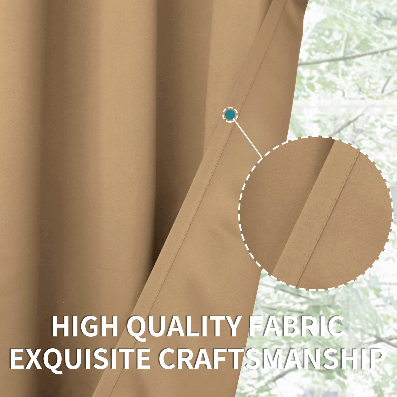 BGment 96 Inch Blackout Thermal Room Divider Curtain for Sliding Glass Door - Wide Darkening Panel for Living Room & Bedroom, Khaki (100