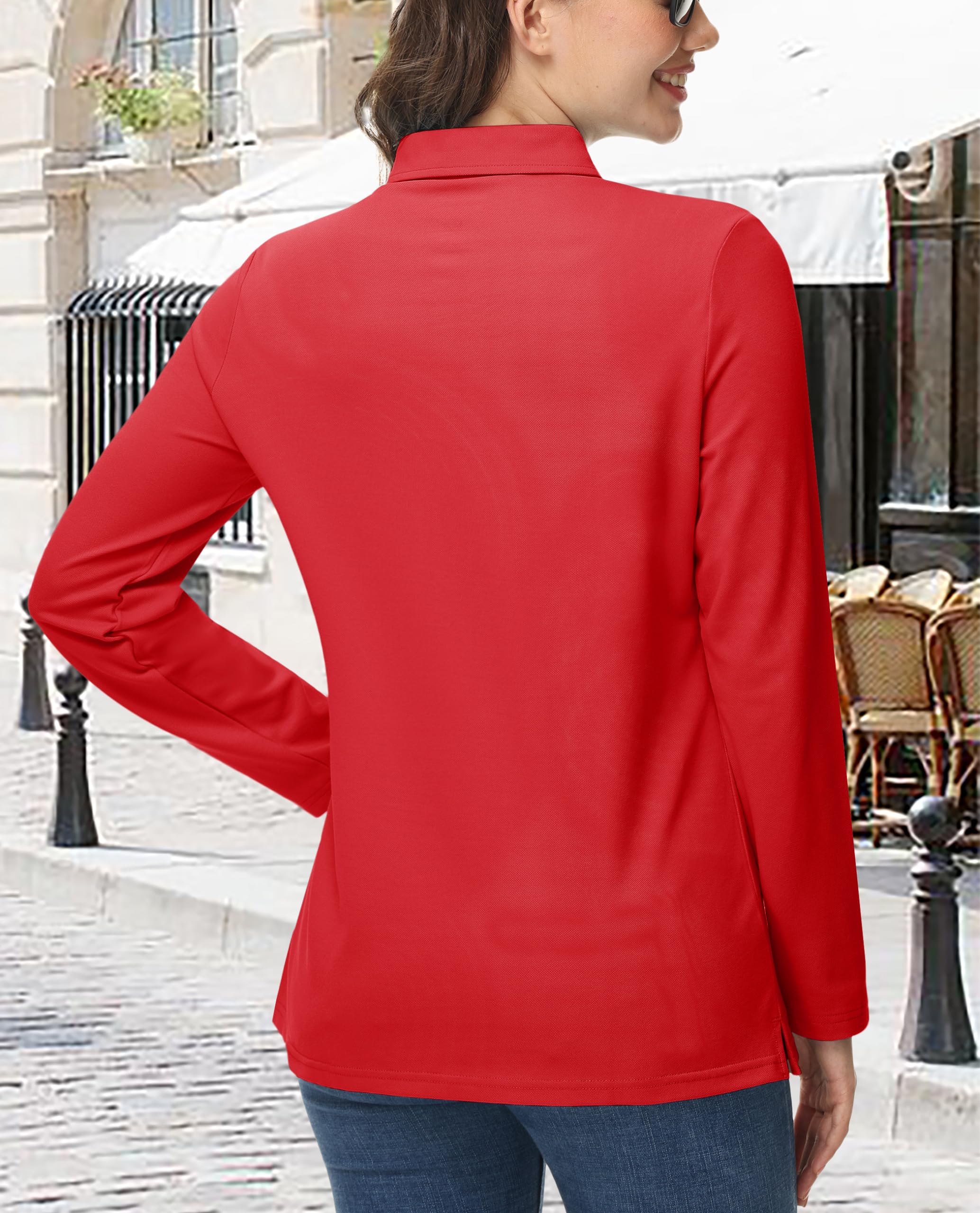 Women's Long Sleeve Polo Shirt - 3-Button Cotton Business Casual Top with Moisture Wicking Technology | Perfect for Office Wear, Golf Outings & Everyday Comfort