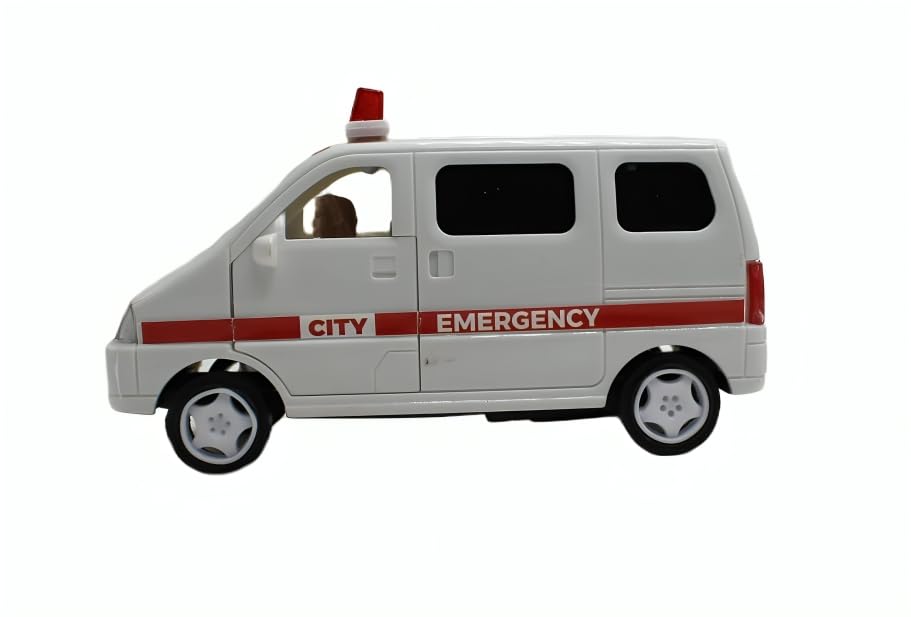 Pull Back Action Ambulance Toy Car for Kids - White Rescue Vehicle with Lights & Sounds | Pretend Play, Emergency Role Play, Gift for Boys & Girls