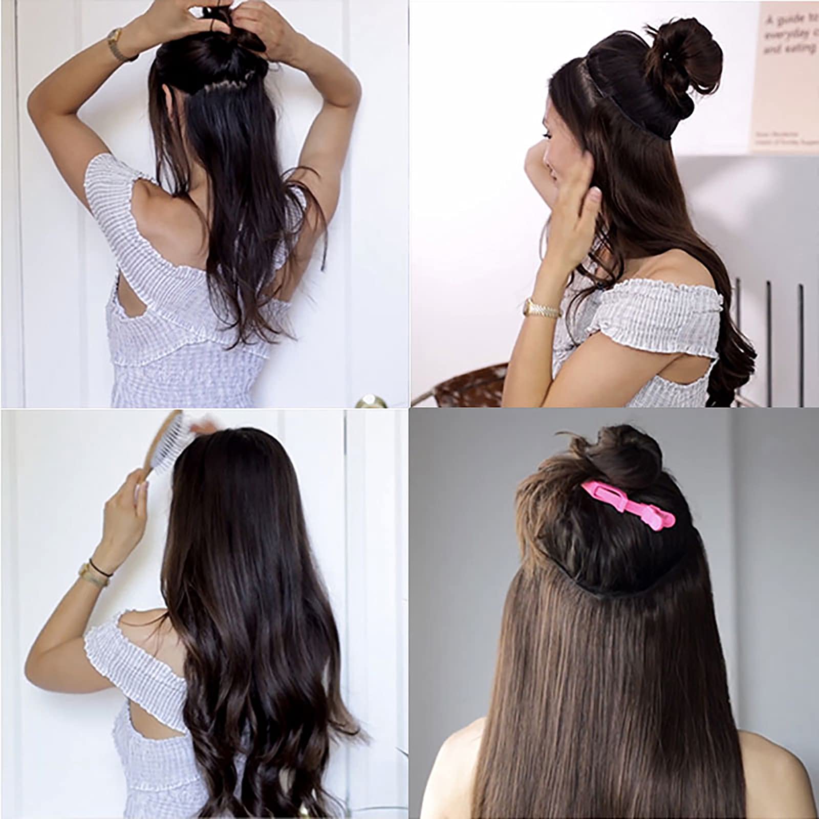 Tinashe 16-Inch Real Human Hair Straight Extensions - 90g Chocolate Brown to Caramel Blonde Ombre Invisible Wire Fish Line Clip-Ins for Volume & Length | Perfect for Daily Styling, Parties & Special Occasions