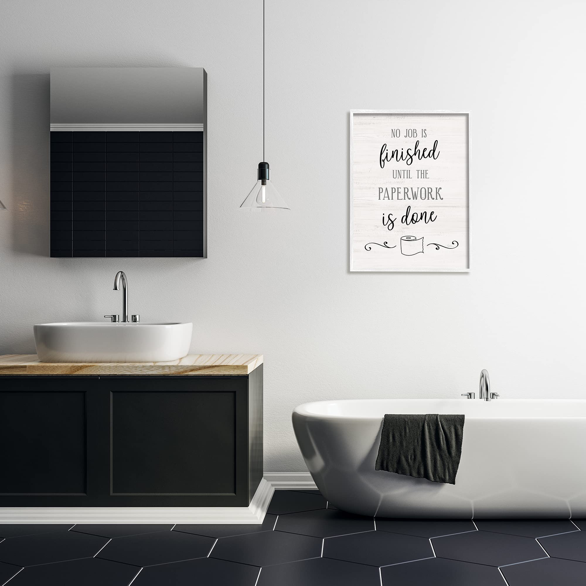 Stupell Industries 'No Job Finished Until Paperwork Done' Framed Wall Art - 24x30 Inches, Black Frame, Designed by Natalie Carpentieri - Perfect for Bathroom Decor, Office Humor & Gift Ideas