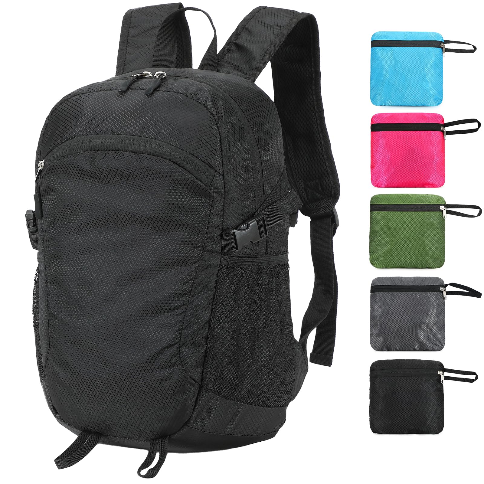 Lightweight Hiking Backpack Small - Waterproof & Foldable Daypack for Travel & Outdoor Adventures - Ultralight Compact Backpack for Hiking, Camping & Daily Use (Black)