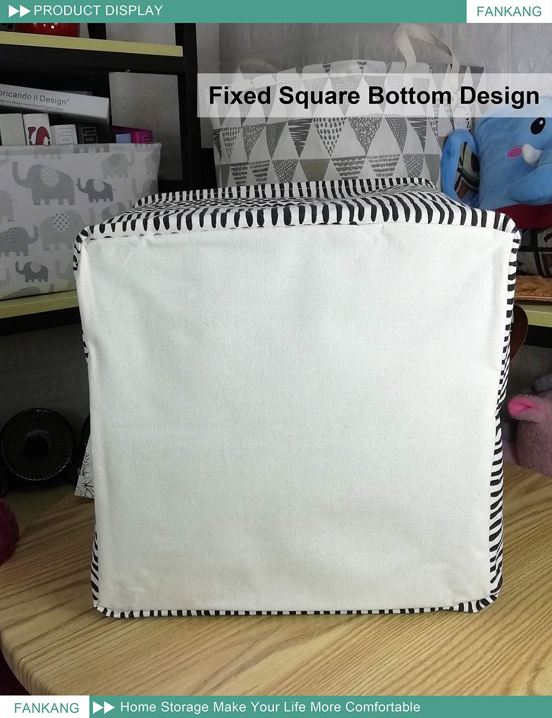 FANKANG Foldable Canvas Storage Bin - Waterproof Nursery Hamper for Kids, Bedroom & Office (Square-Black) - Perfect for Laundry & Organizing