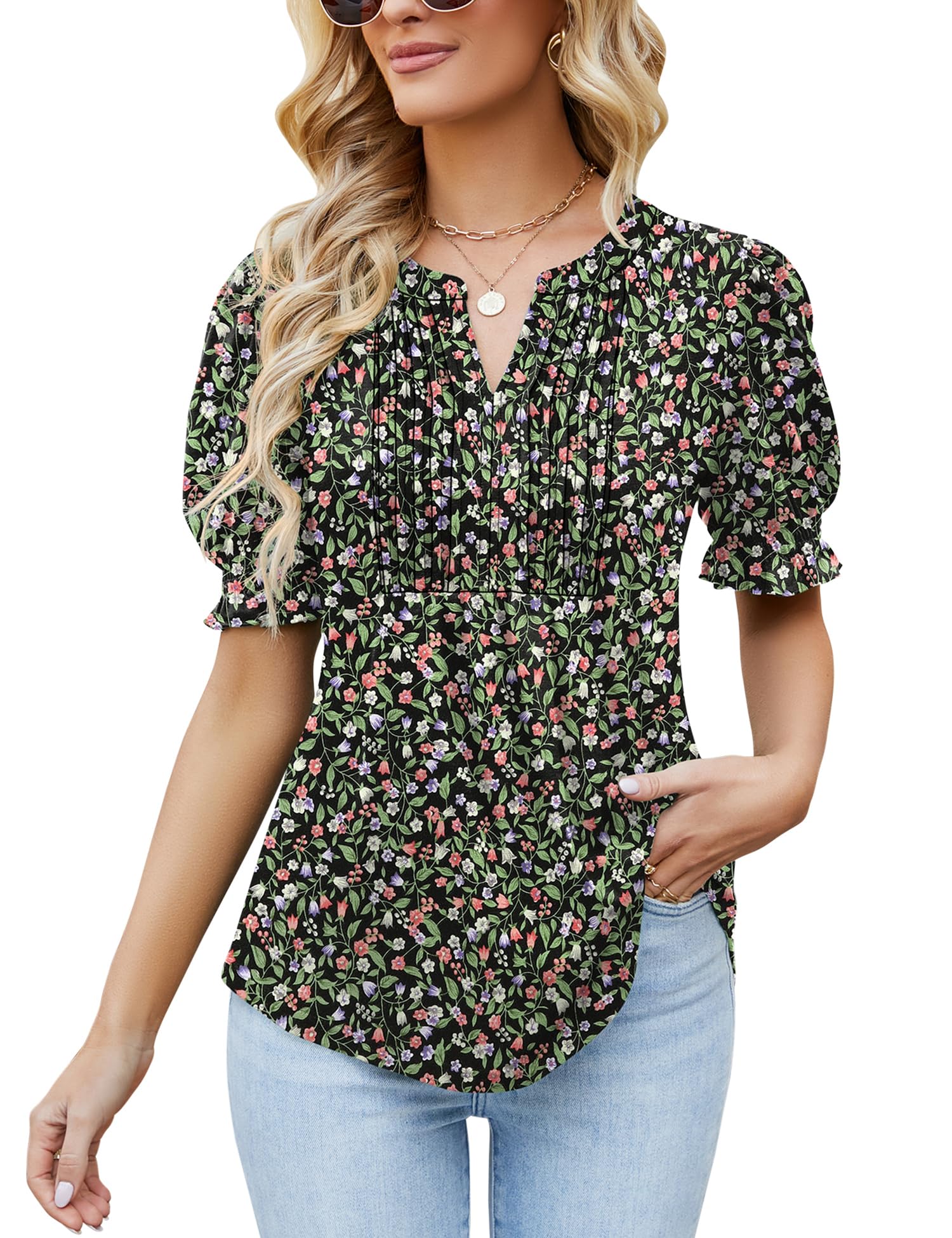 Ivicoer Women's Floral V-Neck Tunic Blouse for Summer