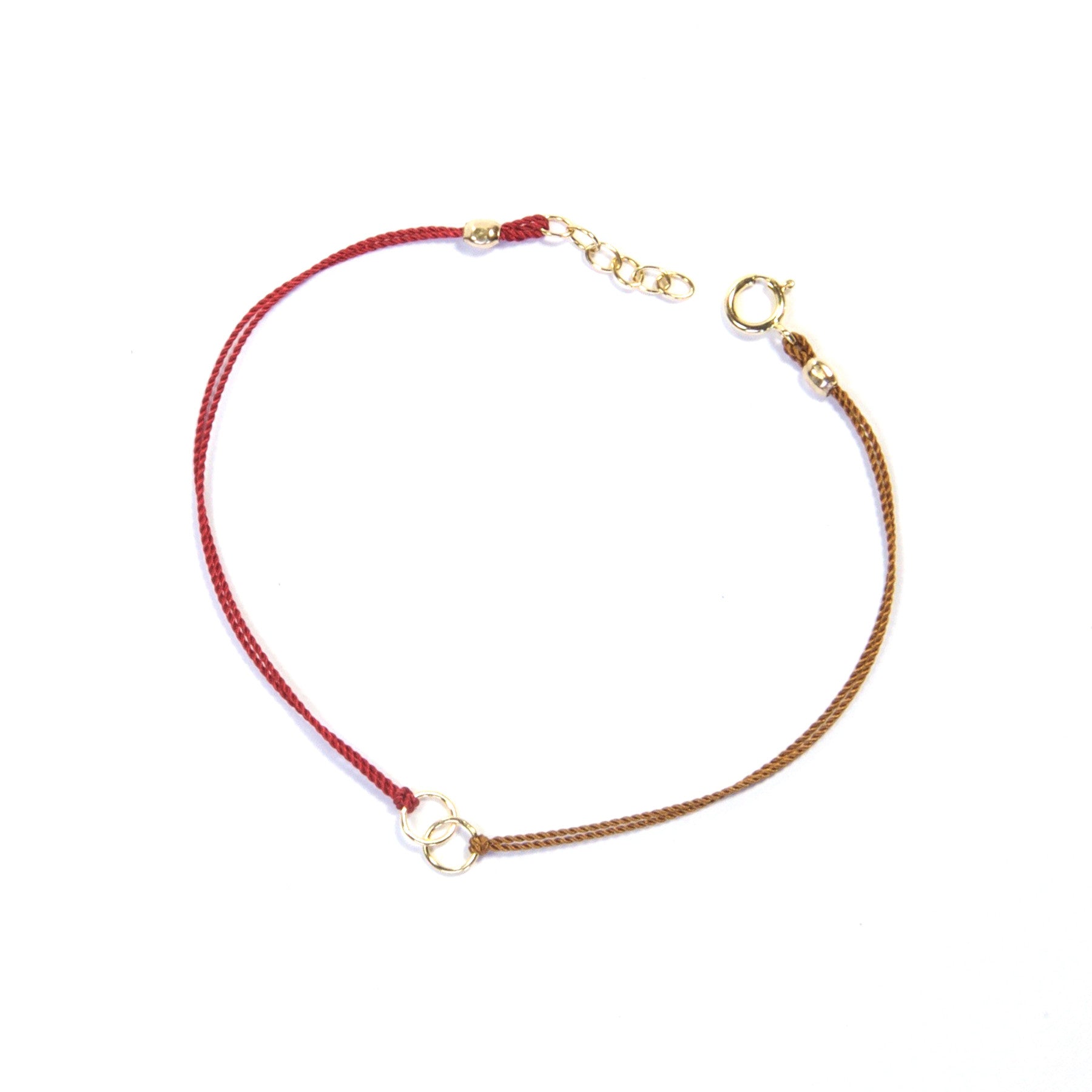 Circle Link Silk Bracelet for Women - Red & Tan Gold Jewelry, Elegant Adjustable Wristband for Parties, Weddings & Everyday Wear