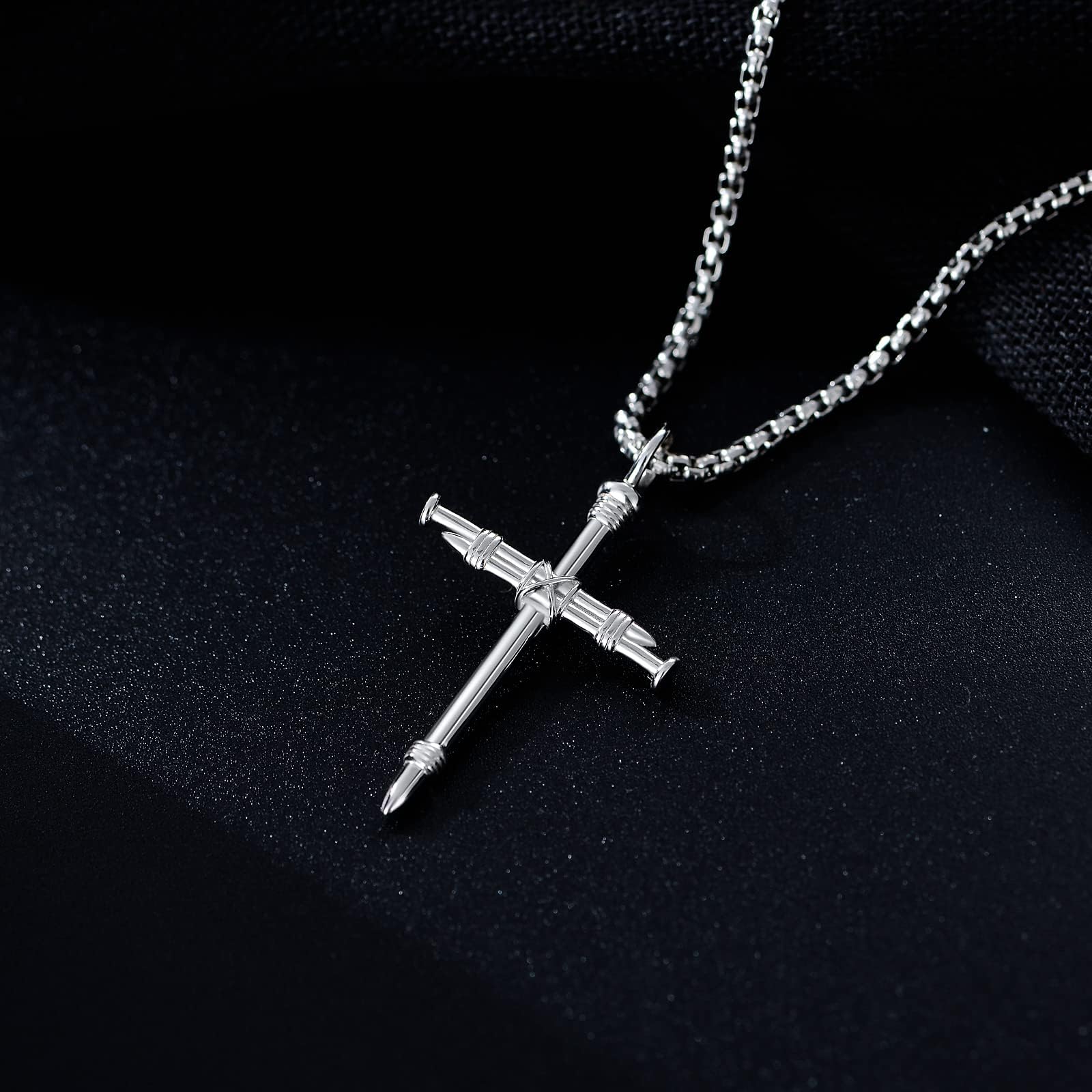 Sterling Silver Men's Cross Necklace with 22