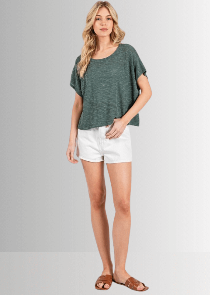 Kathryn Women's Oatmeal Round Neck Boxy Top - Casual Loose Fit Blouse for Everyday Wear, Office & Outings