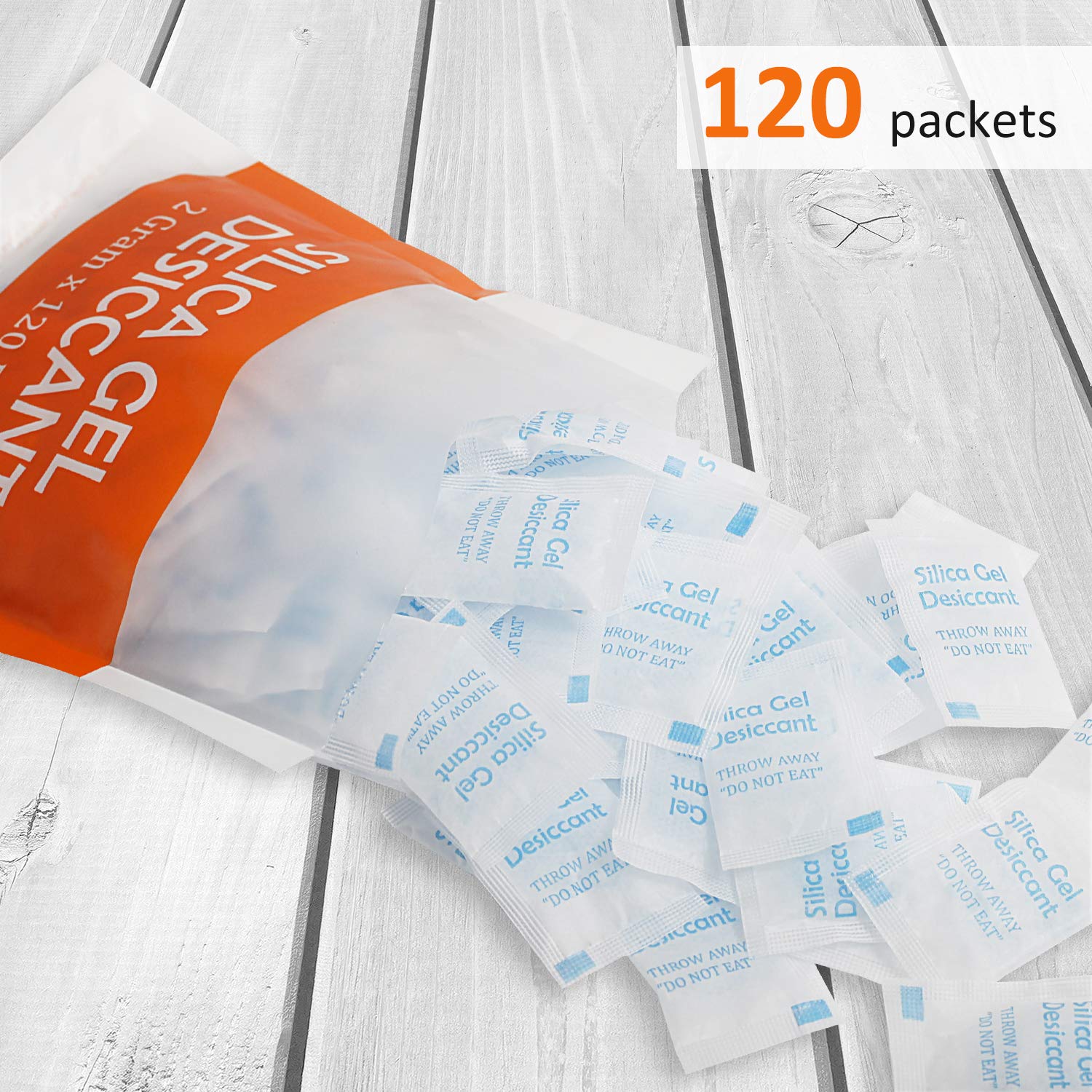 2 Gram [120 Packets] Silica Gel Desiccant Packs - Moisture Absorbent for Spices, Jewelry, Shoes, Electronics & Food Storage | Food Safe & Reusable | Perfect for Closets, Storage Boxes & Travel Bags