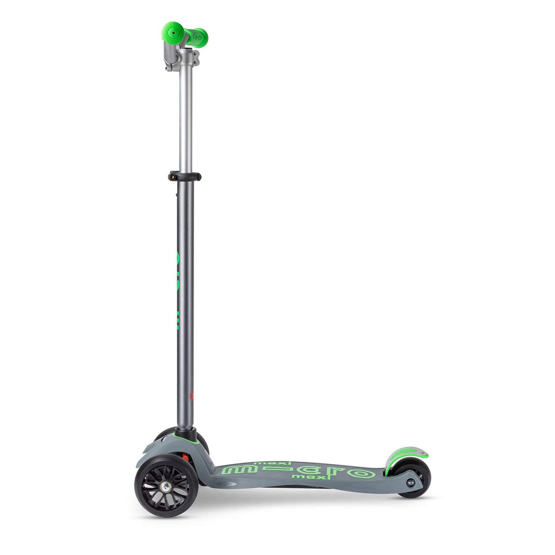 Micro Maxi Deluxe 3 Wheel PRO Scooter for Kids - Lightweight & Durable Kick Scooter with Adjustable Handlebar - Grey/Green - Perfect for Commuting, School & Outdoor Fun