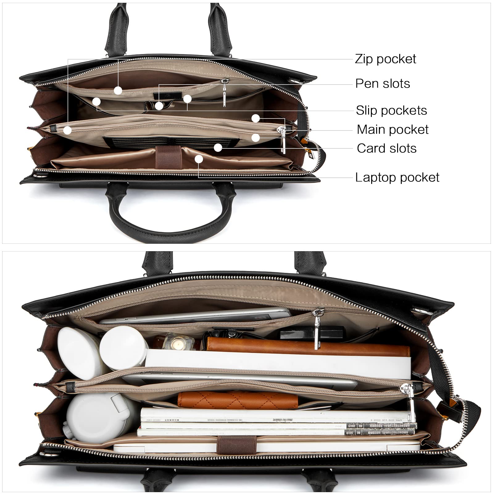 BOSTANTEN Women's 15.6 Inch Genuine Leather Laptop Briefcase Tote Bag - Professional Work Bag for Business Office & Travel, Beige