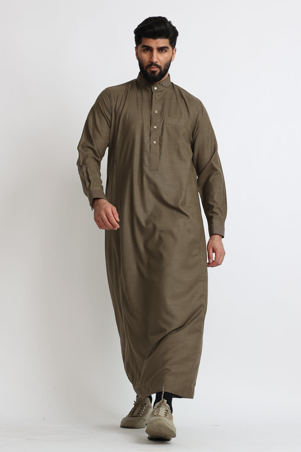 J114 Dark Taupe Jubba - Islamic Prayer Dress for Women | Modest Abaya for Daily Wear & Special Occasions