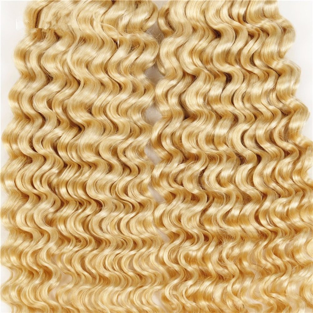 Brazilian Blonde Virgin Hair Deep Wave 3Pcs Bundle - #613 Platinum Blonde Human Hair Weave (16'' 18'' 20'') for Natural Look & Styling - Perfect for Daily Wear, Parties & Special Occasions