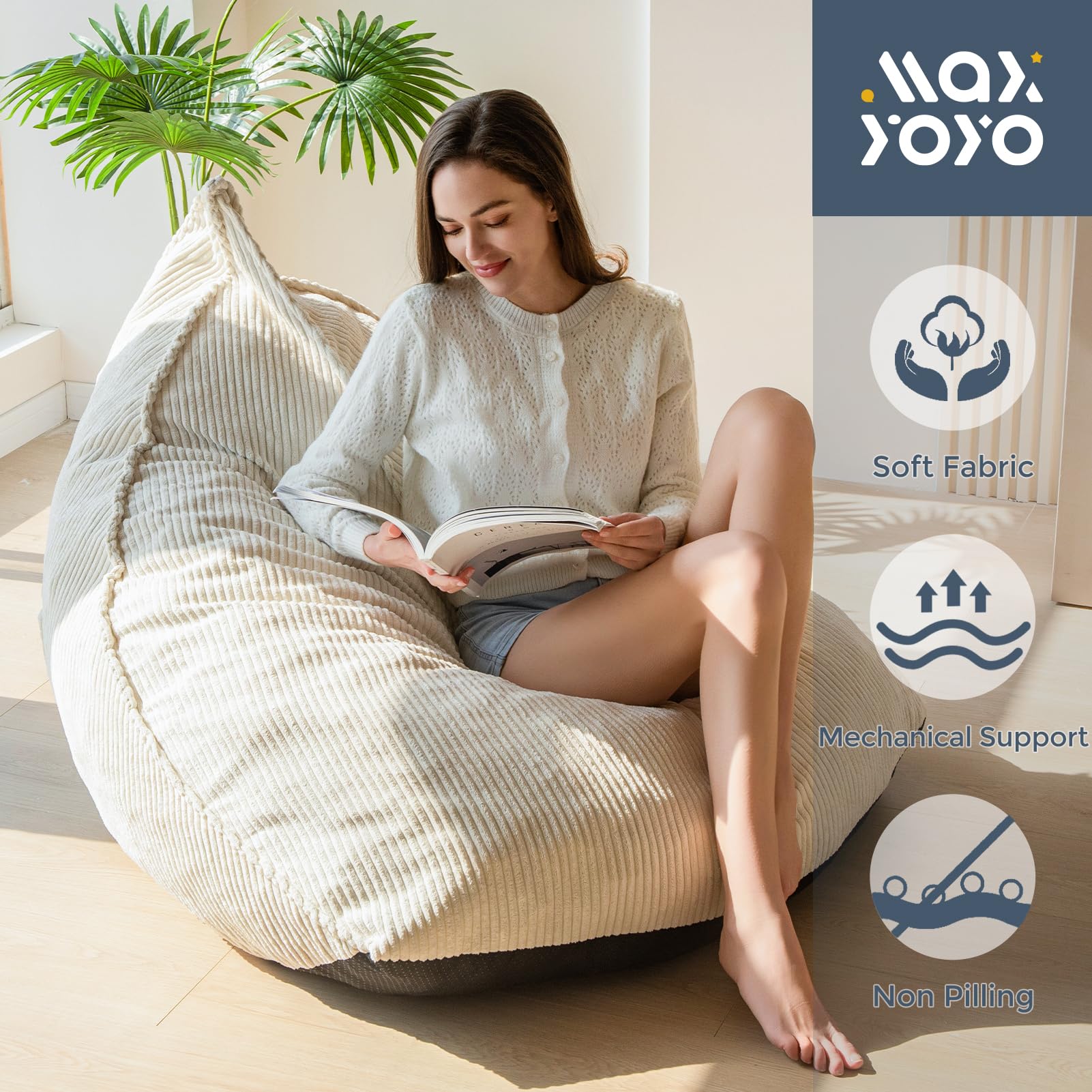 MAXYOYO Corduroy Bean Bag Chair for Adults - Soft & Comfortable Lazy Sofa with Filler (43