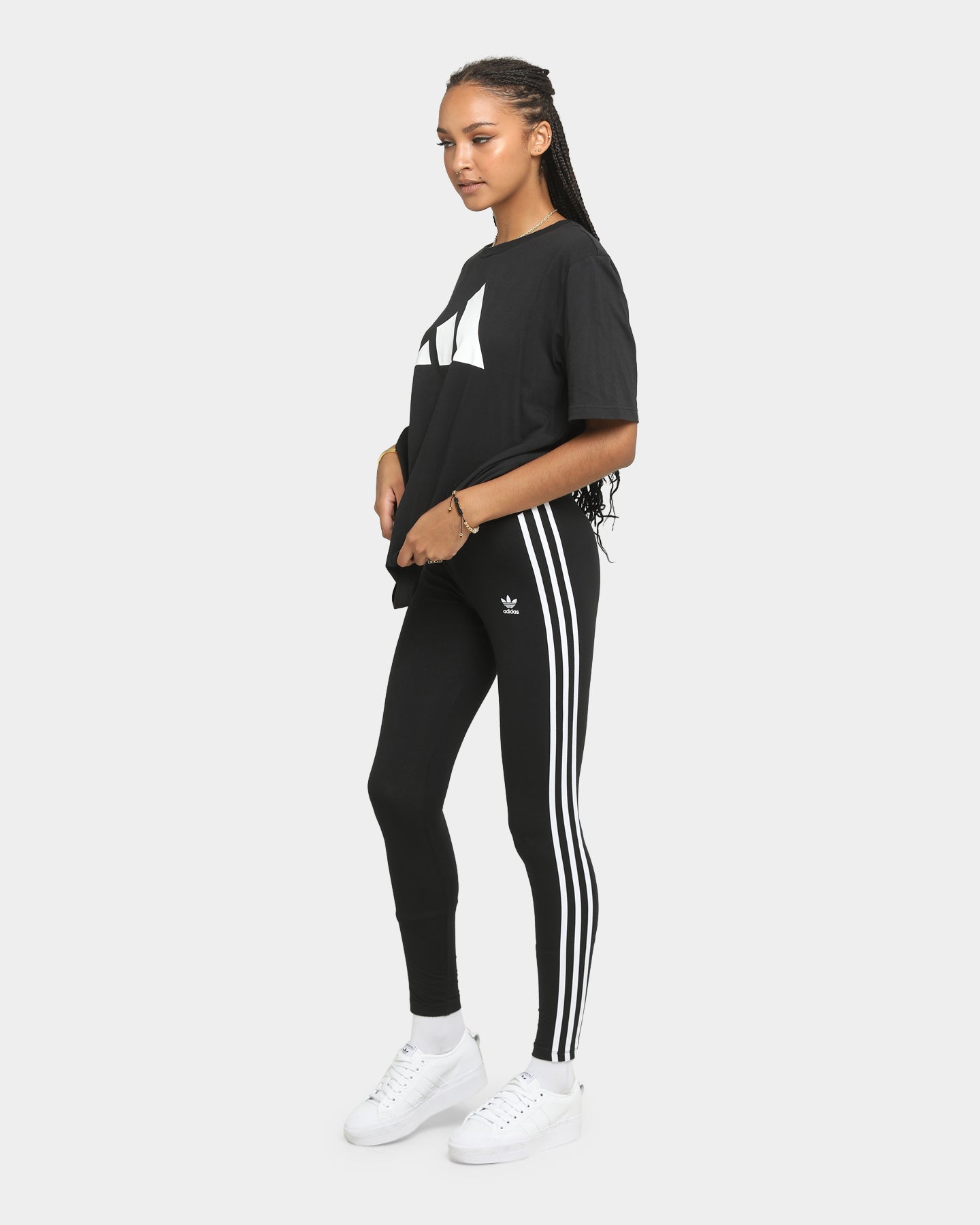 Adidas 3 Stripe Tight Black - Women's Yoga Pants for Running, Workout & Gym - High Waisted Leggings with Moisture Wicking Fabric