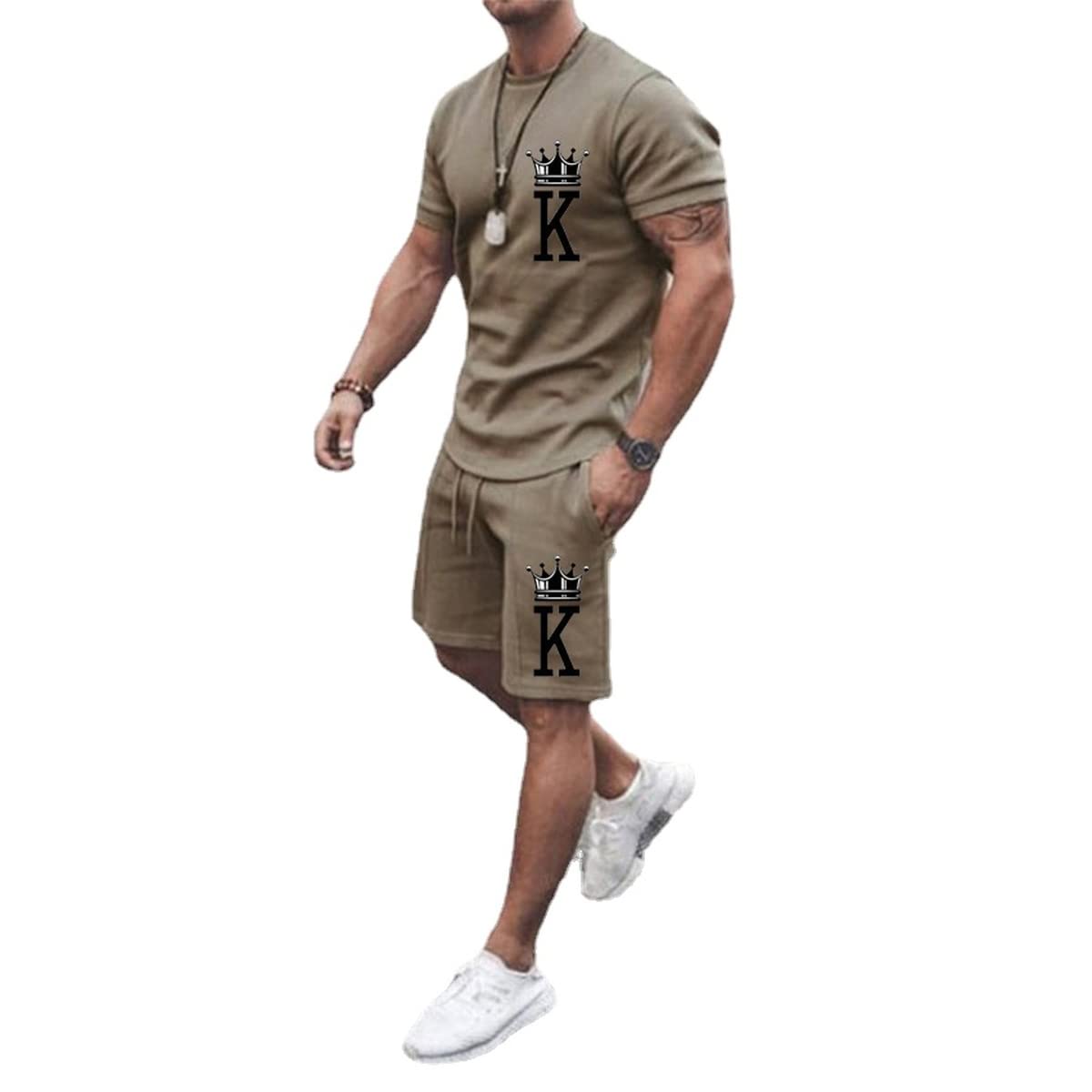 MARLLCO Men's Summer Tracksuit Set - 2 Piece Short Sleeve T-Shirt & Athletic Shorts with 3D Poker Print | Gym, Sports & Casual Wear for Men
