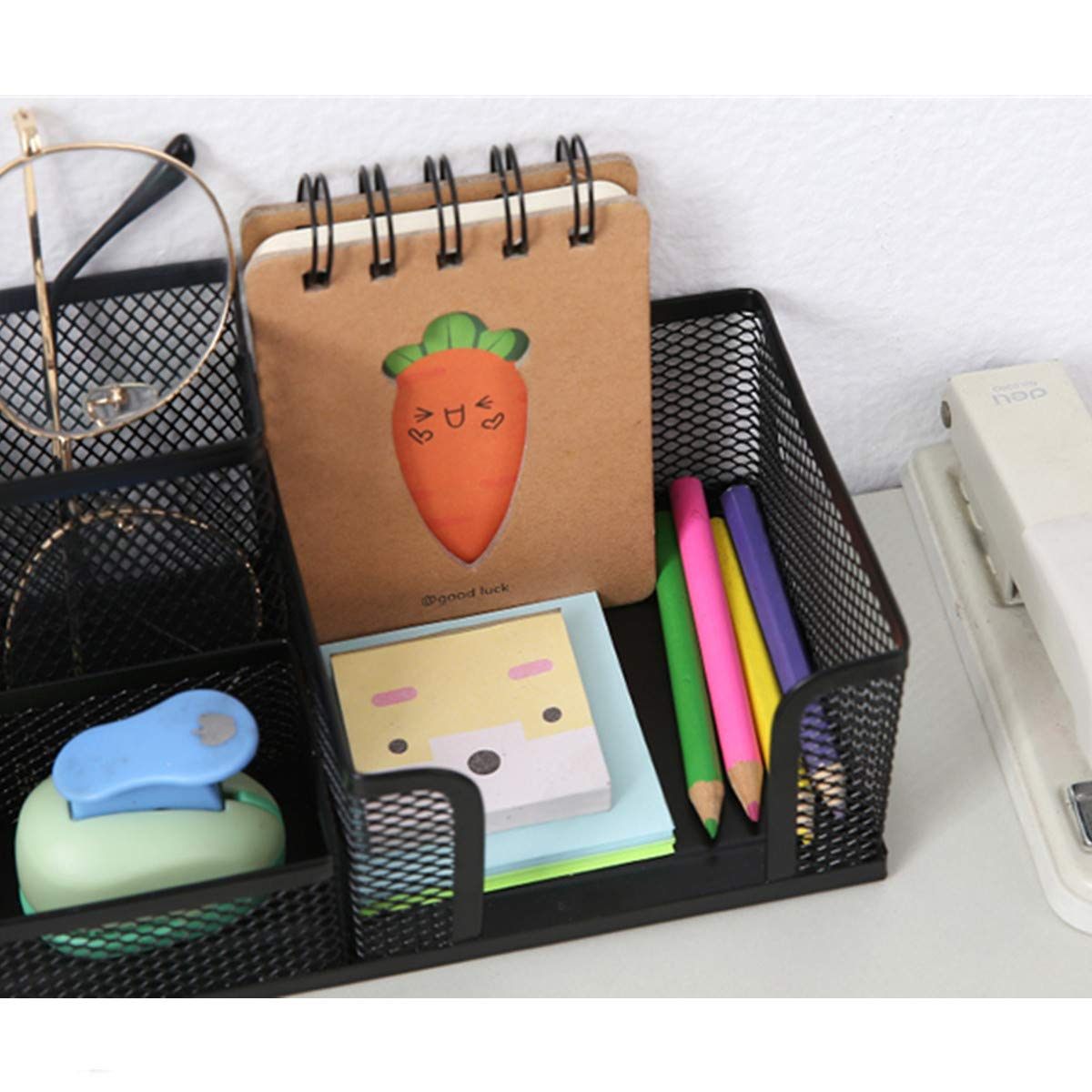 2 Pack Black Mesh Desk Organizer Pen Holder with 3 Compartments - Office Supplies Caddy for Pencils, Markers & Desk Accessories - Perfect for Home Office, School & Workspace Organization