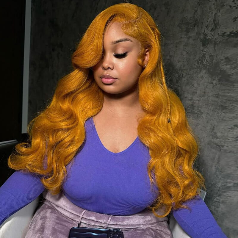 Eullair Golden Yellow Body Wave/Straight Wig with Transparent Lace Front - 100% Human Hair Wigs for Black Women | Natural Look for Daily Wear, Parties & Special Occasions