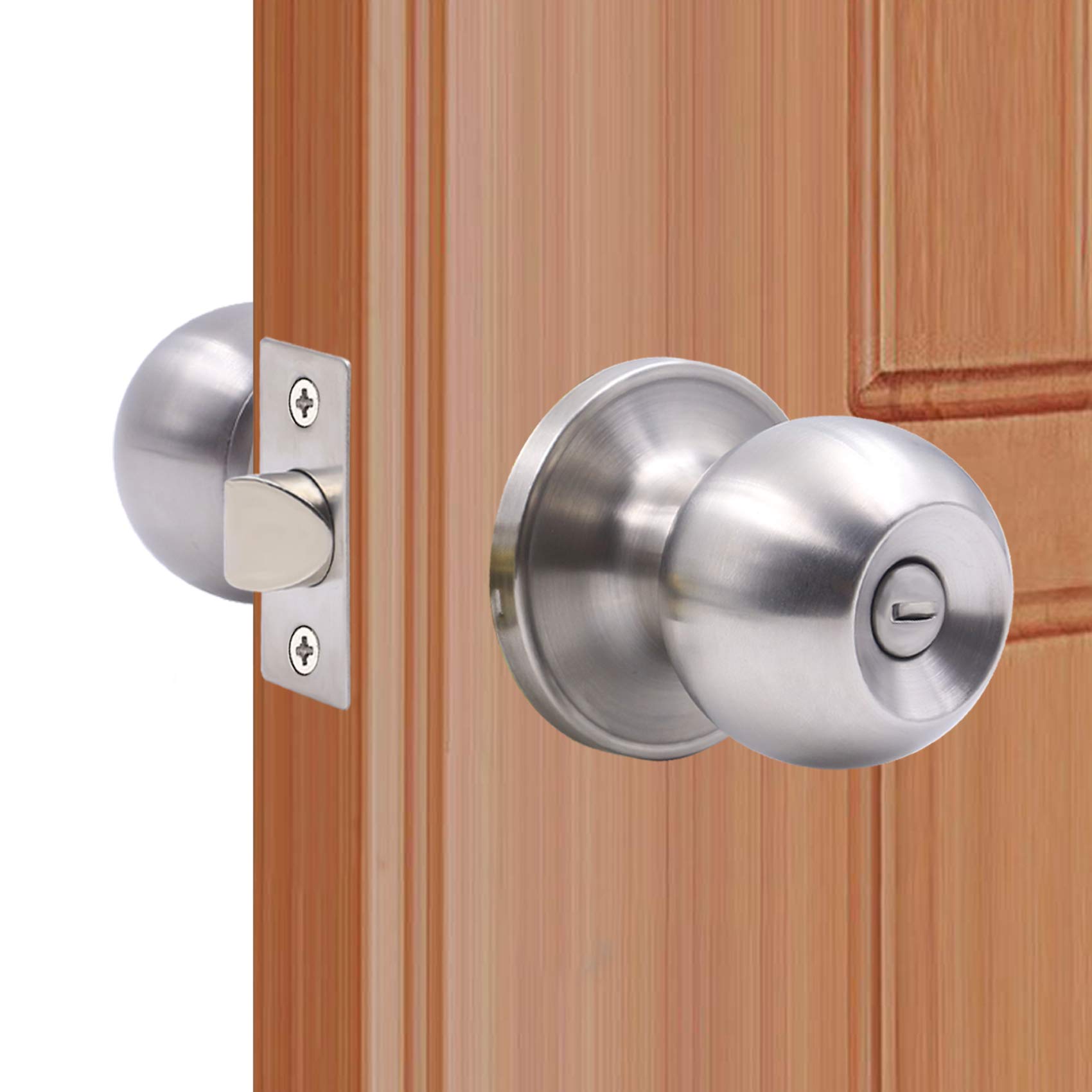 KONIGEEHRE Nickel Privacy Door Knob - 1 Pack Keyless Round Interior Passage Door Lock for Bedroom, Bathroom & Closet | Easy Installation with Hardware & Instructions Included | Perfect for Home Privacy & Security