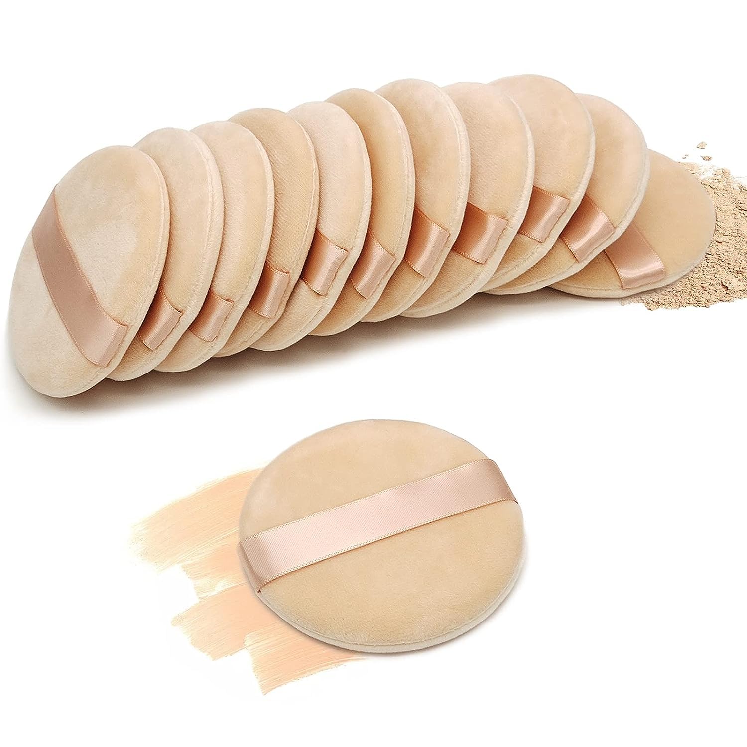 6-Piece Velour Powder Puffs for Face & Foundation - 4.13 Inch Soft Makeup Applicators - Pure Cotton Cosmetic Puffs with Ribbon - Perfect for Flawless Makeup Application & Touch-Ups On-The-Go
