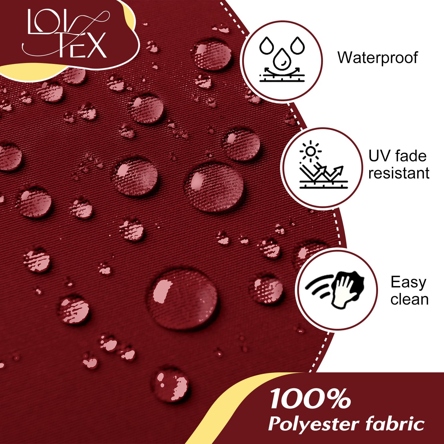 LOVTEX Waterproof Outdoor Chair Cushions Set of 6 - 18.5 x 16 x 3 Inch Dark Red Patio Furniture Cushions with Ties - Perfect for Garden, Deck, Poolside & Backyard Relaxation