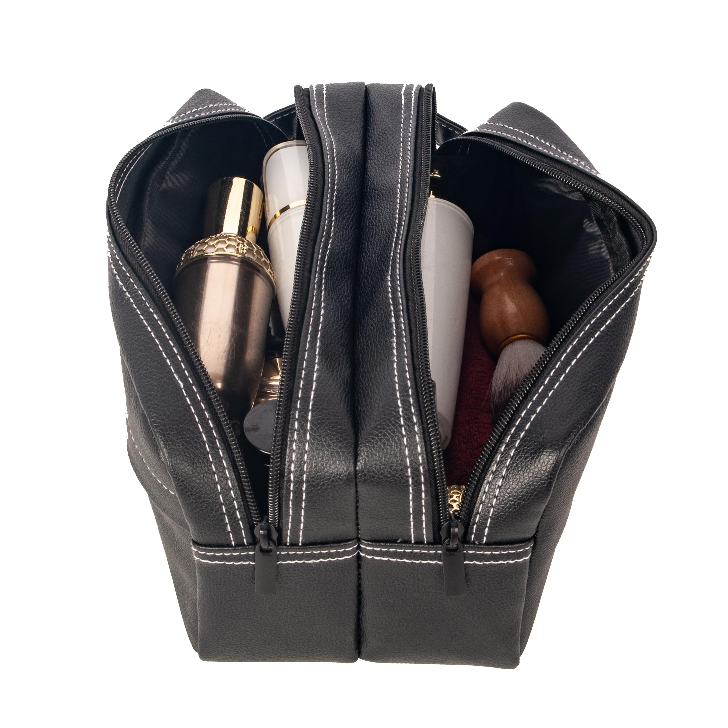 Premium PU Leather Men's Travel Toiletry Bag - Waterproof Bathroom Organizer with Handle for Shaving Kit, Grooming Essentials & Barber Tools | Ideal for Business Trips, Gym, Camping & Daily Use