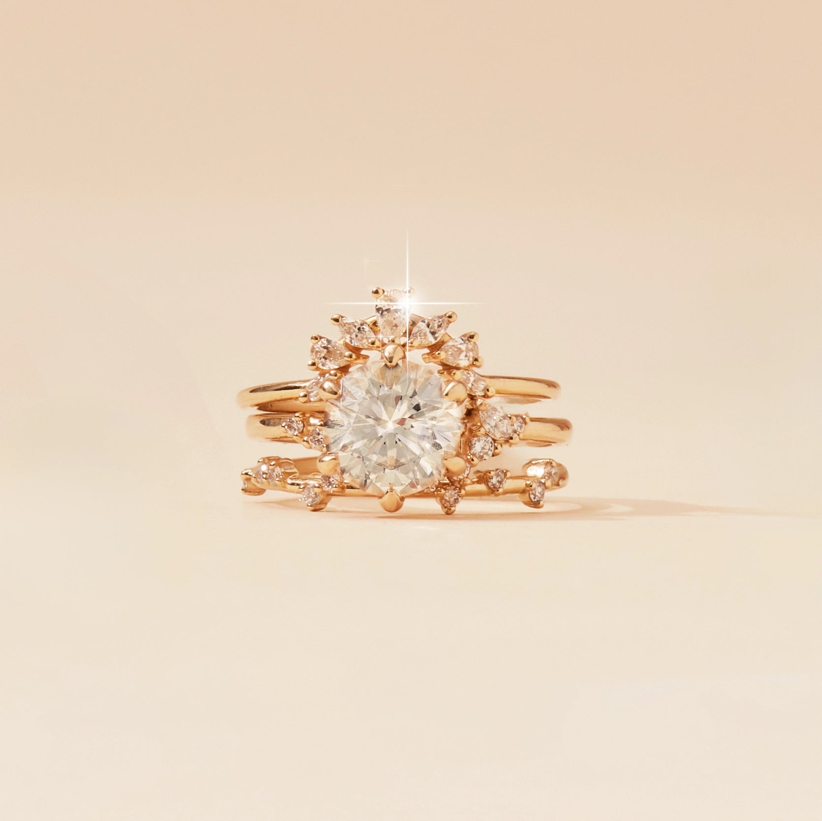 14K Yellow Gold Peach Round Cut Sapphire Ring – Unique Earthly Wonder Jewelry for Women, Perfect for Engagement, Wedding & Special Occasions