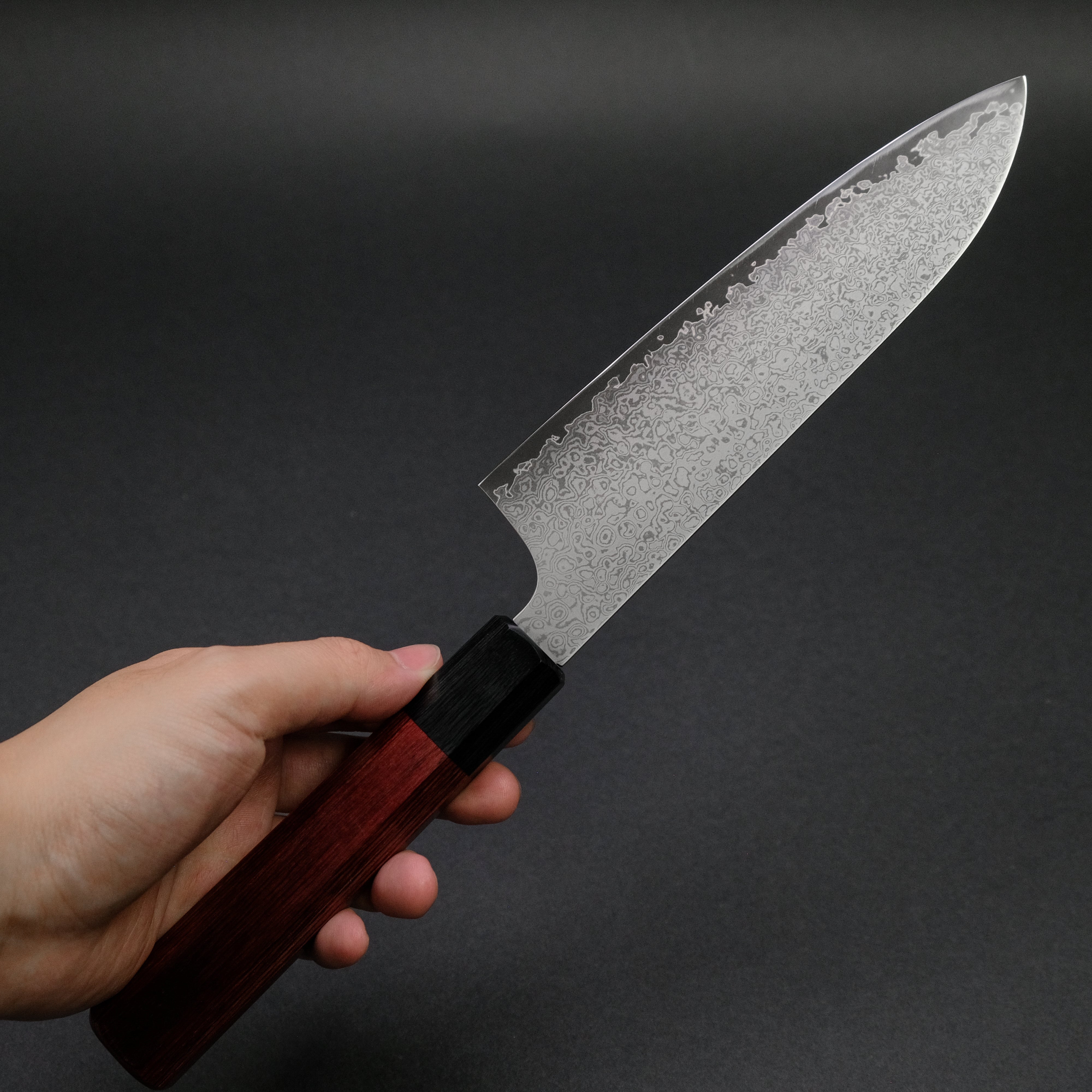 Hitohira Imojiya TH Damascus Santoku Knife 180mm with Pakkawood Handle (Red) - Premium Japanese Kitchen Knife for Slicing, Dicing, and Chopping Vegetables, Meat, and Fish