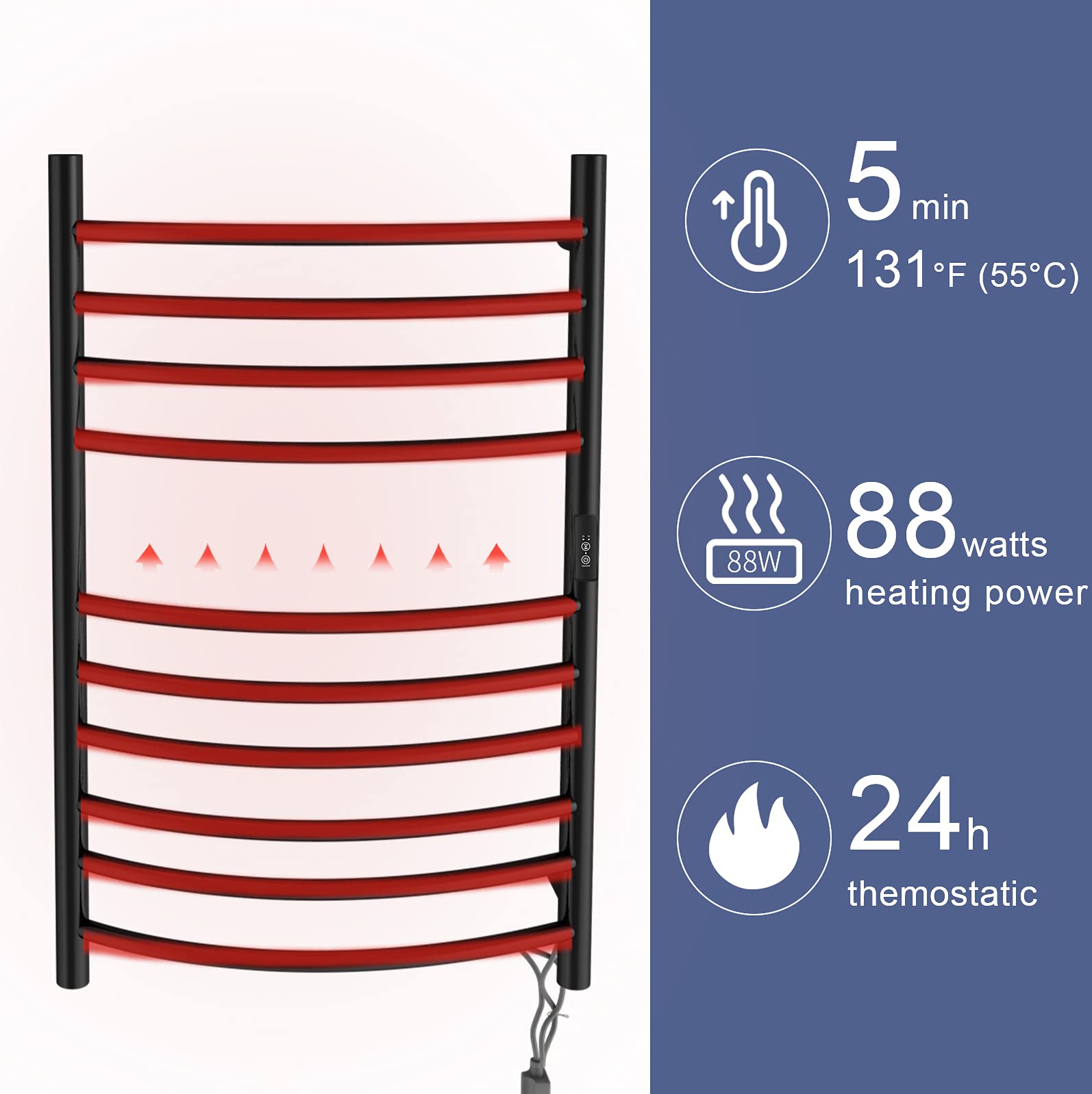 Electric Heated Towel Rack with Adjustable Timer - Wall Mounted Bathroom Towel Warmer for Spa-Like Luxury (Hardwired & Plug-In Options) - Perfect for Bathrooms, Spas, and Luxury Home Decor