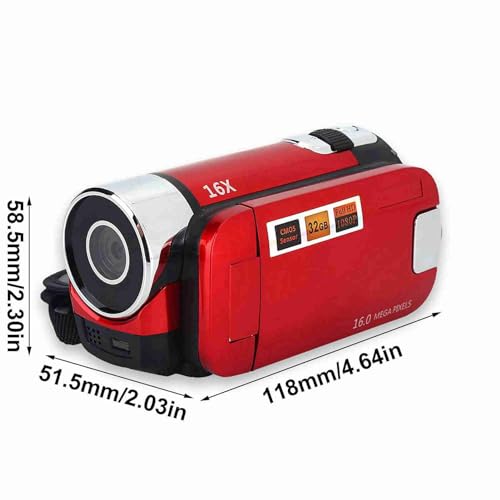 4K HD Video Camera with 16X Zoom & Rotatable Screen - Digital Camcorder for Vlogging, YouTube, Travel & Home Movies (Red) - Perfect for Content Creators, Family Events & Outdoor Adventures