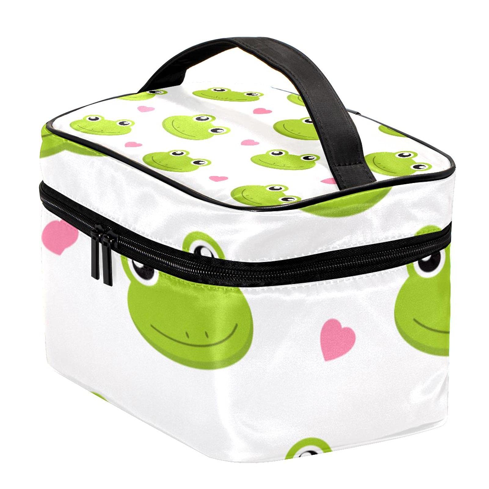 Adorable Cartoon Frog with Hearts Travel Makeup Bag - Large Waterproof Cosmetic Organizer Case with Zipper for Women & Girls - Perfect for Vacation, Gym, School & Daily Essentials Storage