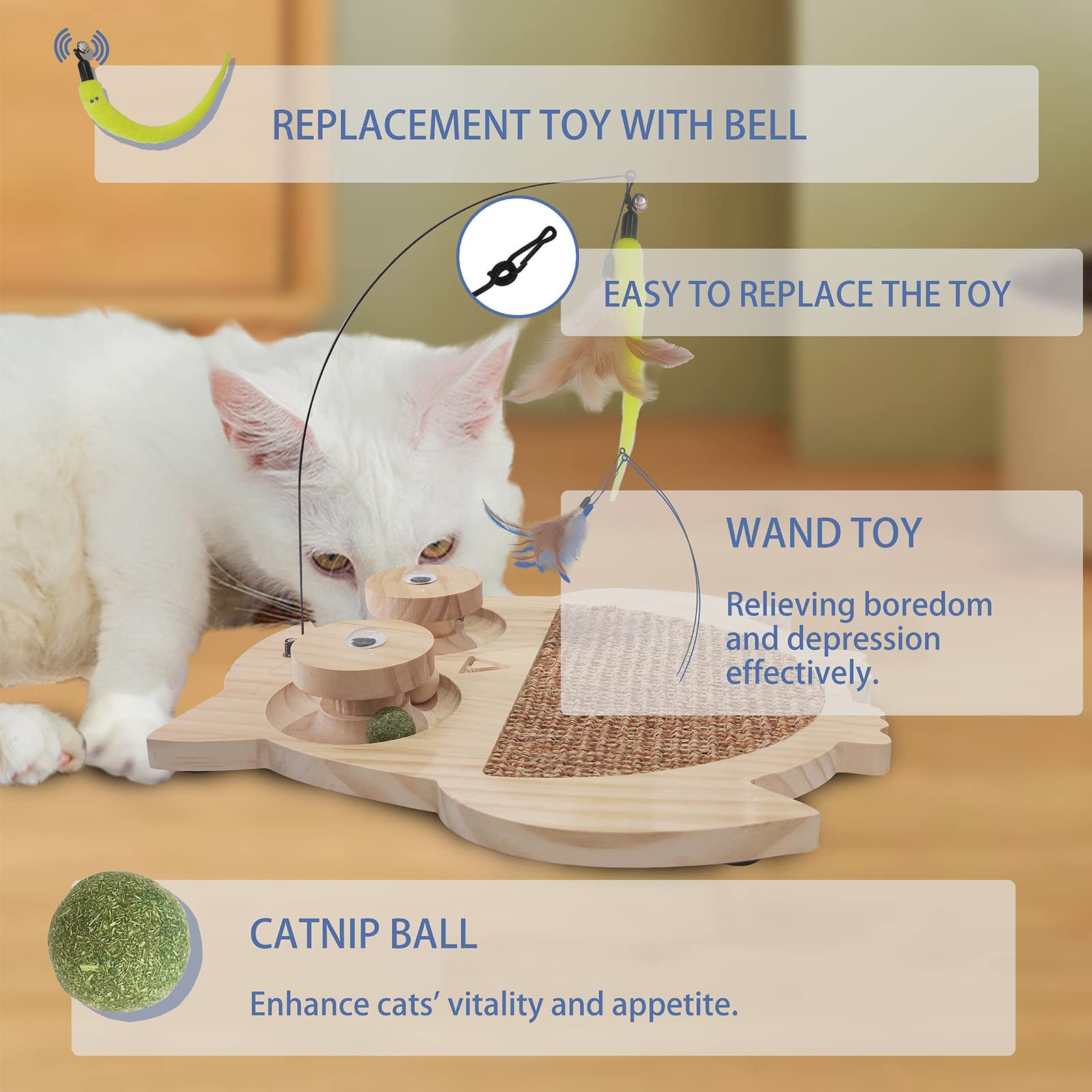 Interactive Cat Toy with Natural Sisal & Catnip Balls - Owl Design Cat Scratcher Pad & Roller Toy for Playful Kittens - Perfect for Indoor Play, Scratching & Exercise