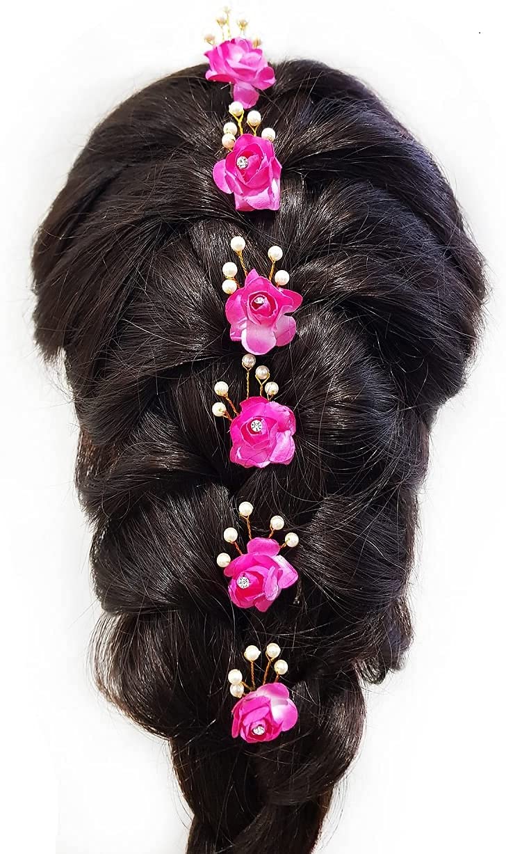 Baal Bridal Hair Pins for Juda and Braids for Girls - 6-Piece Set in Magenta | Perfect for Weddings, Prom, and Special Occasions