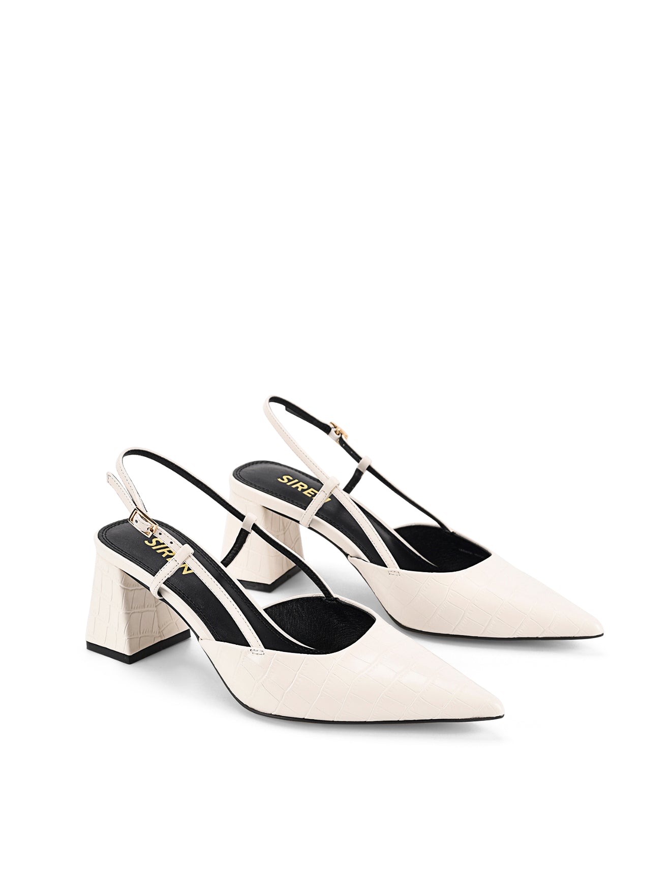 Yasmine Slingback Heels for Women - Chunky Block Heel Sandals in White Crocodile Embossed Leather | Perfect for Weddings, Parties & Office Wear