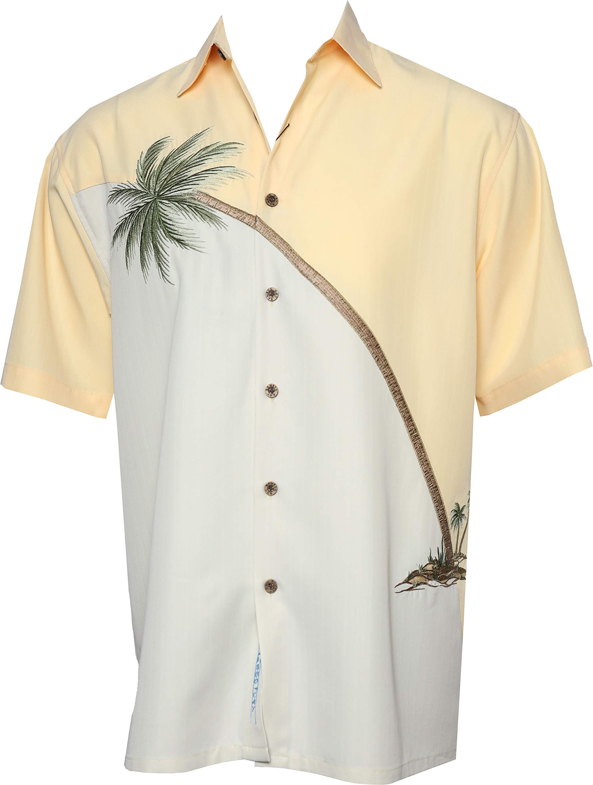 Bamboo Cay Men's Short Sleeve Tropical Shirt - Embroidered Woven Casual Hawaiian Shirt for Beach Vacation, Summer Party & Outdoor Activities