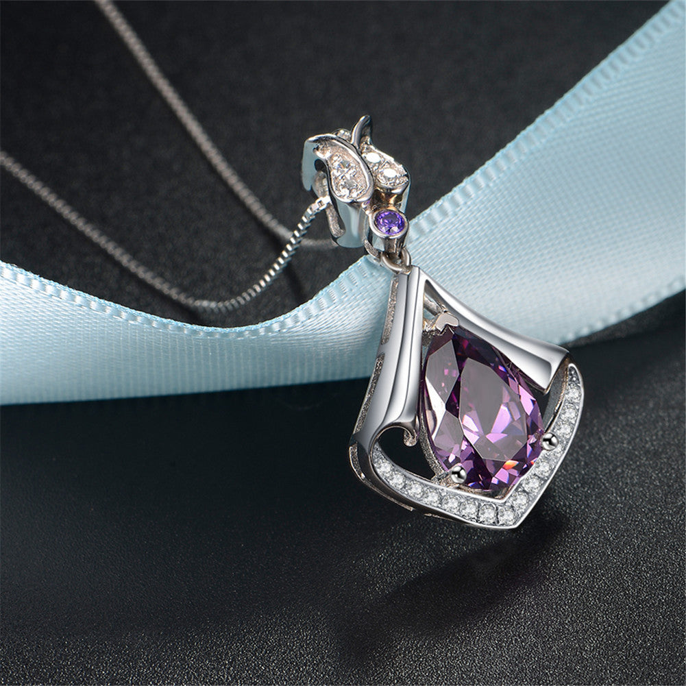Sterling Silver Flower Teardrop Pendant Necklace with Simulated Amethyst & Blue Topaz | Elegant Jewelry Gift for Women | Perfect for Weddings, Parties & Special Occasions