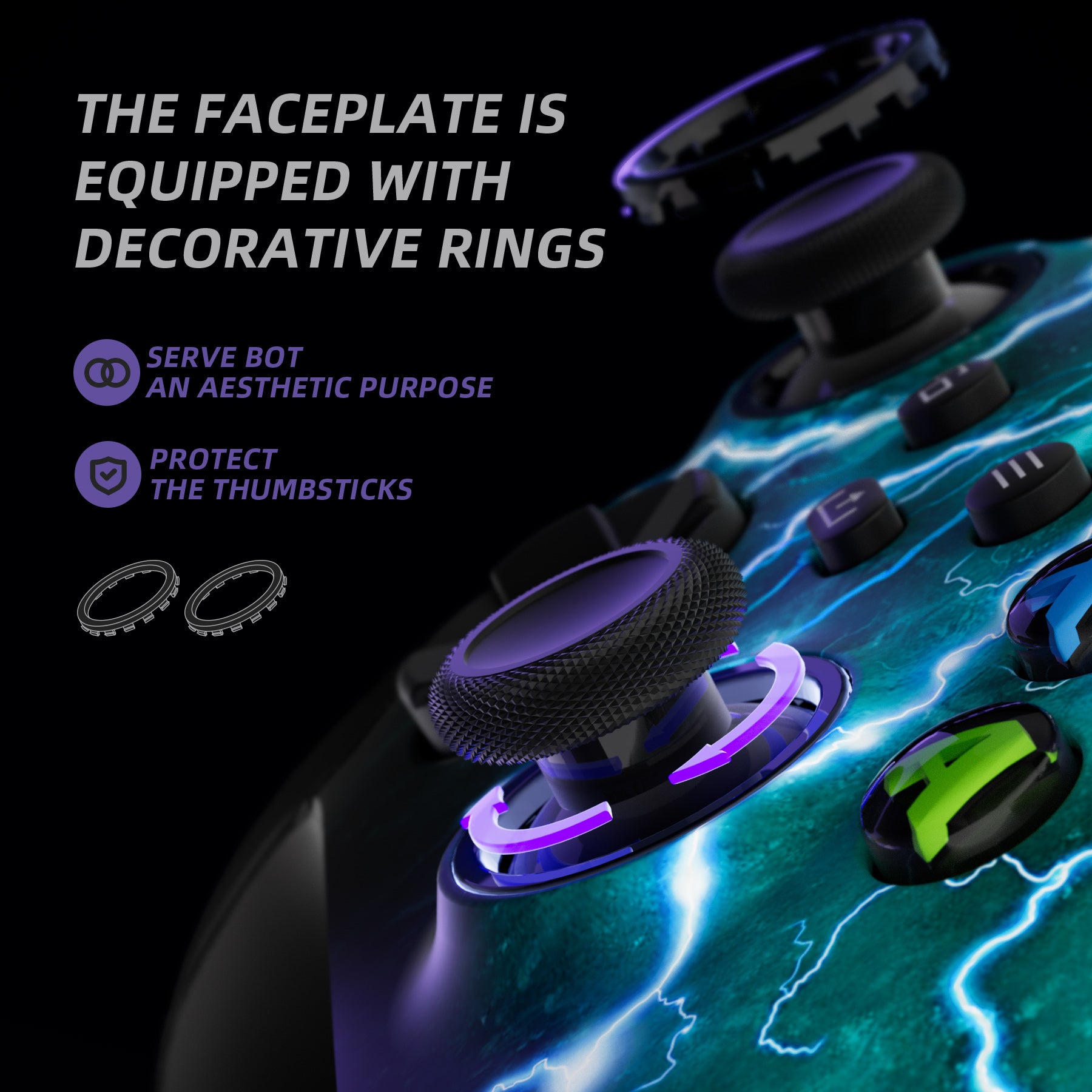eXtremeRate Green Storm Thunder ASR Version Performance Rubberized Grip Front Housing Shell with Accent Rings for Xbox Series X/S Controller FX3C1009 - Enhanced Gaming Comfort for Long Play Sessions