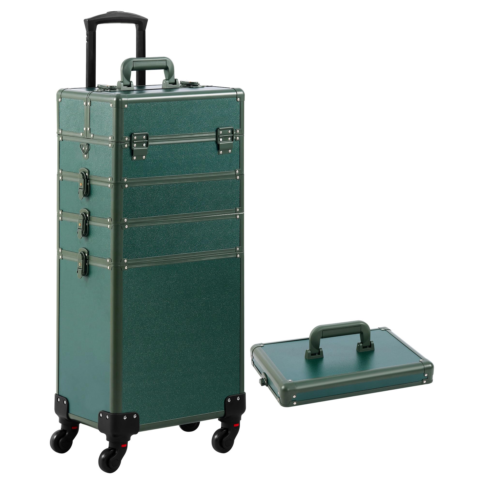 Professional Rolling Makeup Train Case with Lid - 5-in-1 Portable Cosmetology Organizer on Wheels for Salon, Barber & Travel | Large Cosmetic Storage Case | Perfect Christmas Gift for Makeup Artists (Green) | Ideal for Mobile Stylists, Salon Professionals & Beauty Enthusiasts