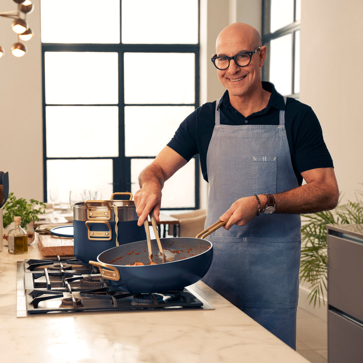 Stanley Tucci™ Ceramic Nonstick 4.5 Quart Saucepan with Lid - Marino Blue Cookware for Healthy Cooking | Perfect for Pasta, Soups & Sauces